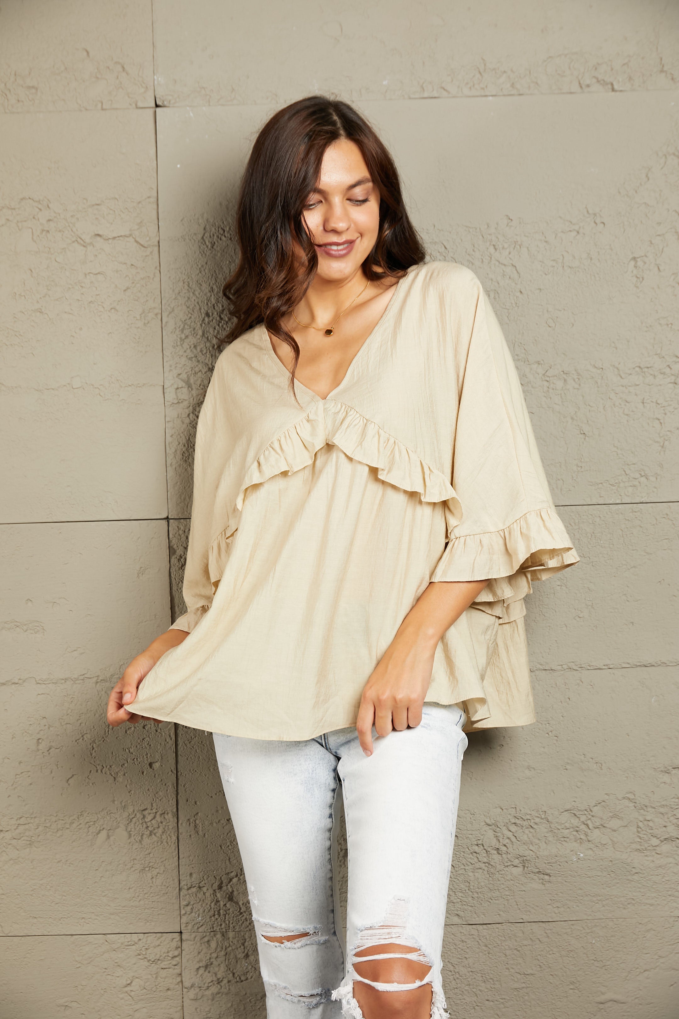 Ruffled V-Neck Half Sleeve Blouse – Trendsi | ClozArt