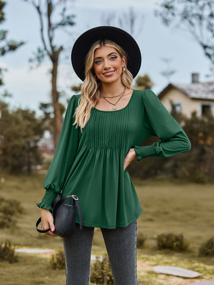 Puff Sleeve Pleated Blouse – Trendsi | ClozArt
