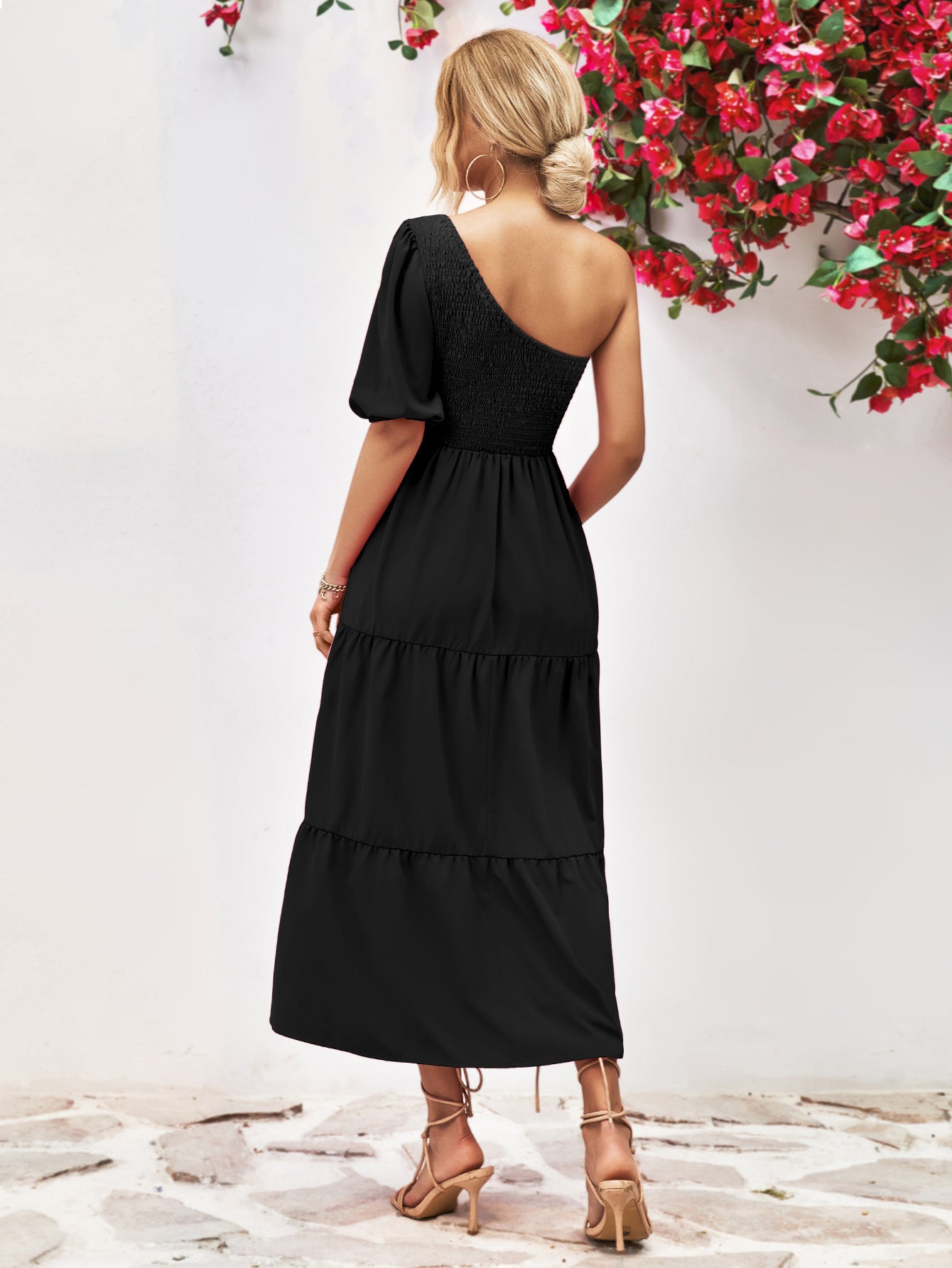 Smocked One-Shoulder Midi Dress – Trendsi | ClozArt