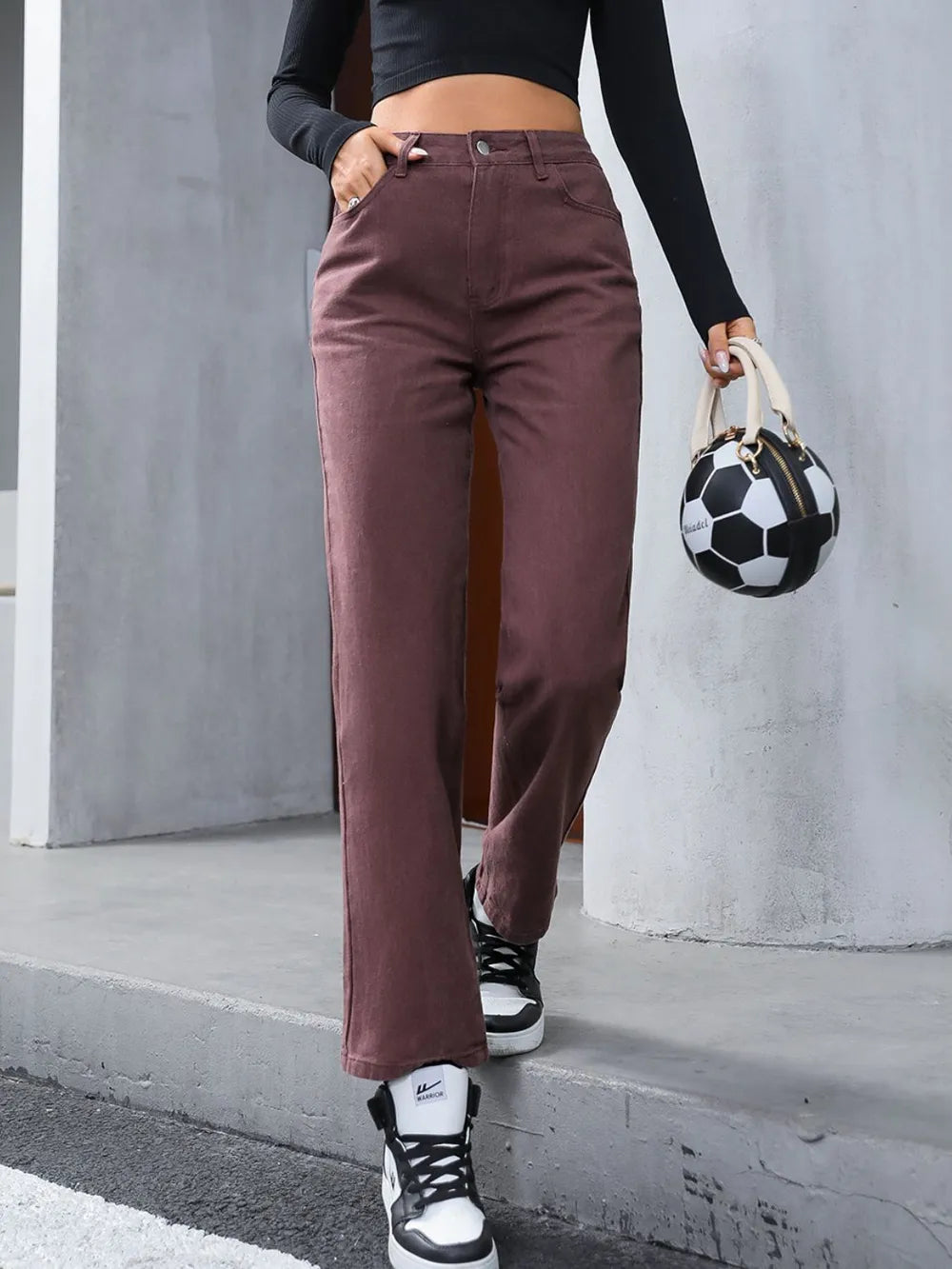Straight Leg Jeans with Pockets – Trendsi | ClozArt