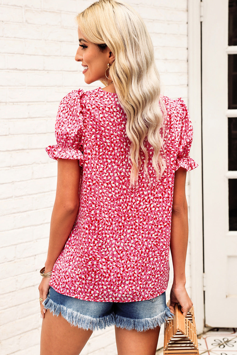 Printed Flounce Sleeve Plunge Blouse – Trendsi | ClozArt