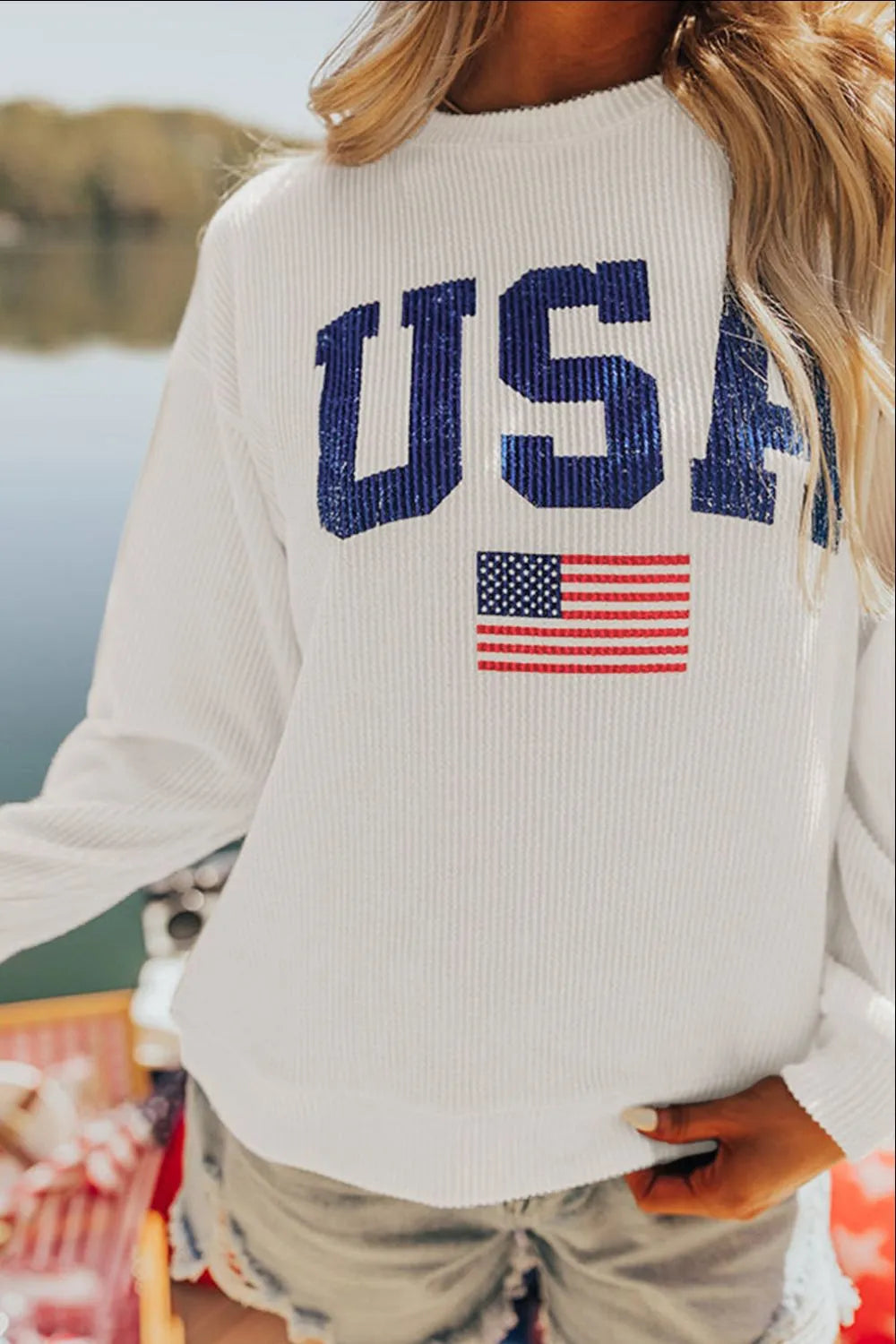 US Flag Corded Long Sleeve Sweatshirt – Trendsi | ClozArt