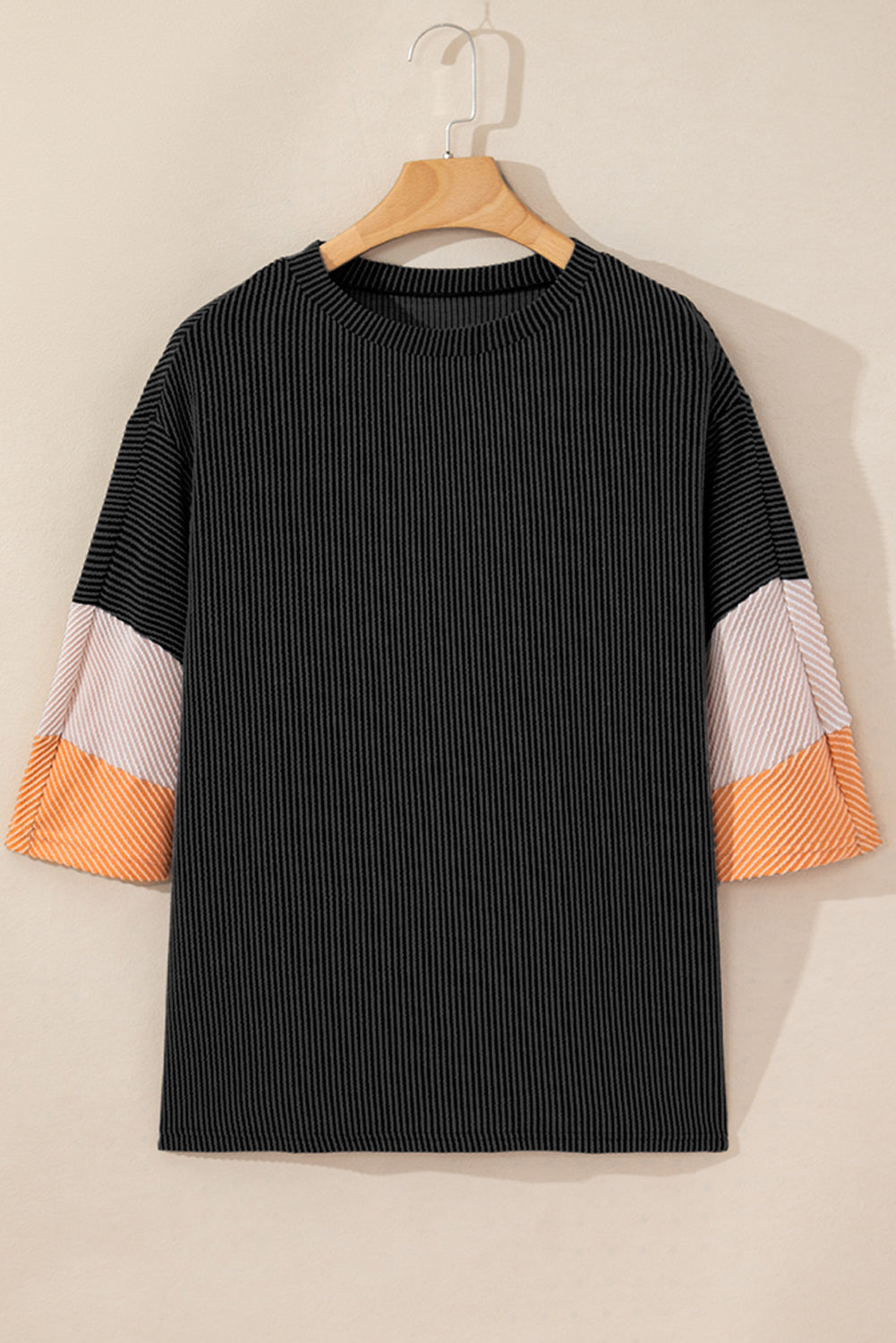Carbon Grey Ribbed Colorblock Drop Sleeve Top – Shewin | ClozArt
