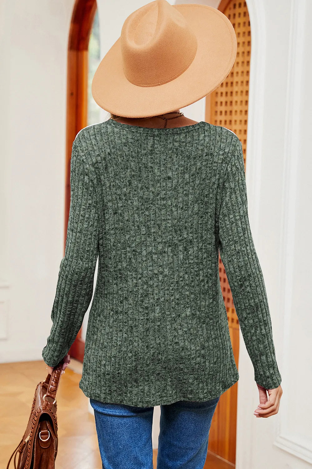 Eyelet Ribbed Round Neck Long Sleeve T-Shirt – Trendsi | ClozArt