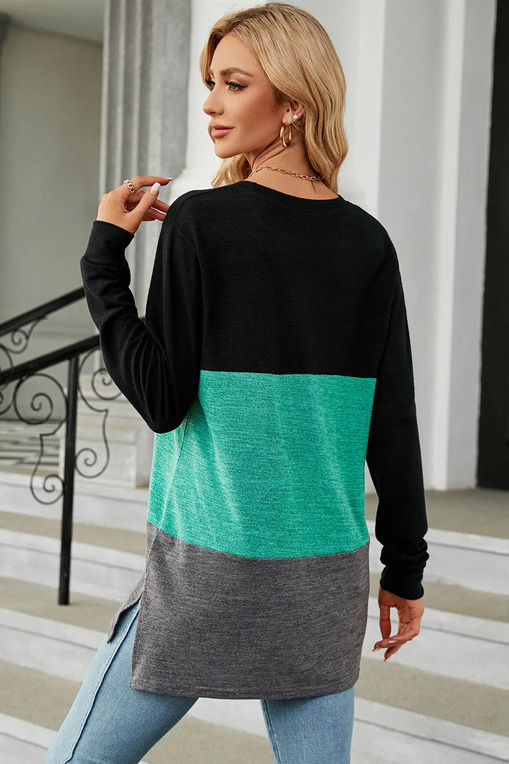 Color Block Round Neck Long Sleeve T-Shirt – Trendsi | ClozArt