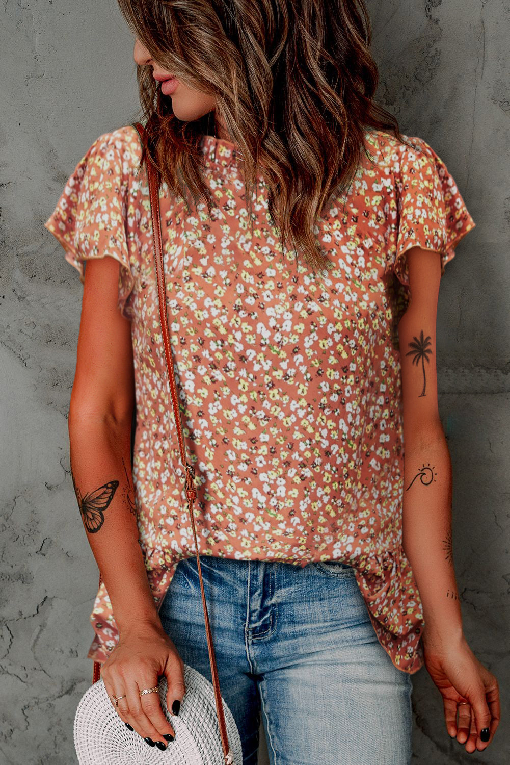 Floral Flutter Sleeve Frill Trim Blouse – Trendsi | ClozArt