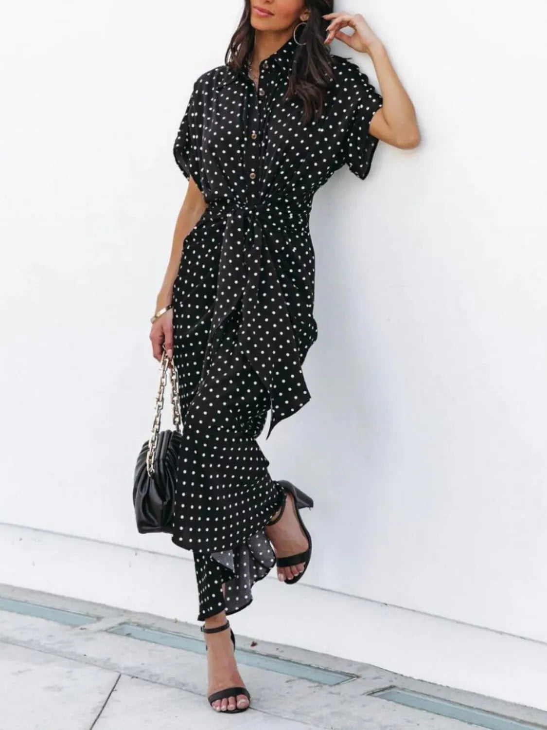 Polka Dot Short Sleeve Midi Dress – Trendsi | ClozArt
