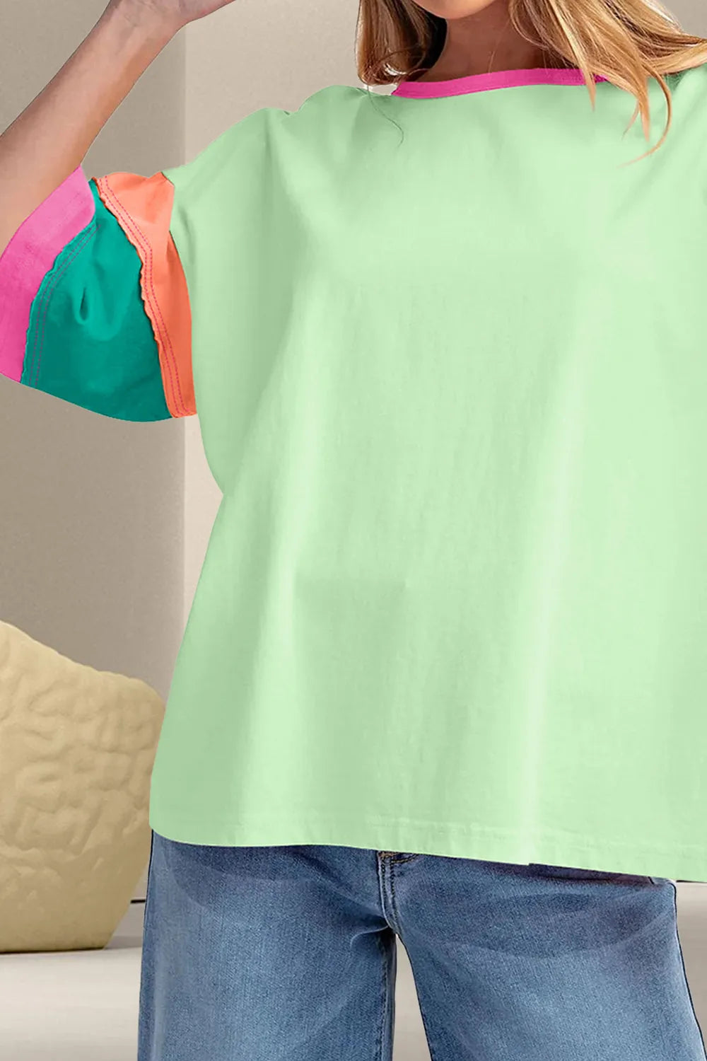 Color Block Round Neck Half Sleeve T-Shirt – Trendsi | ClozArt