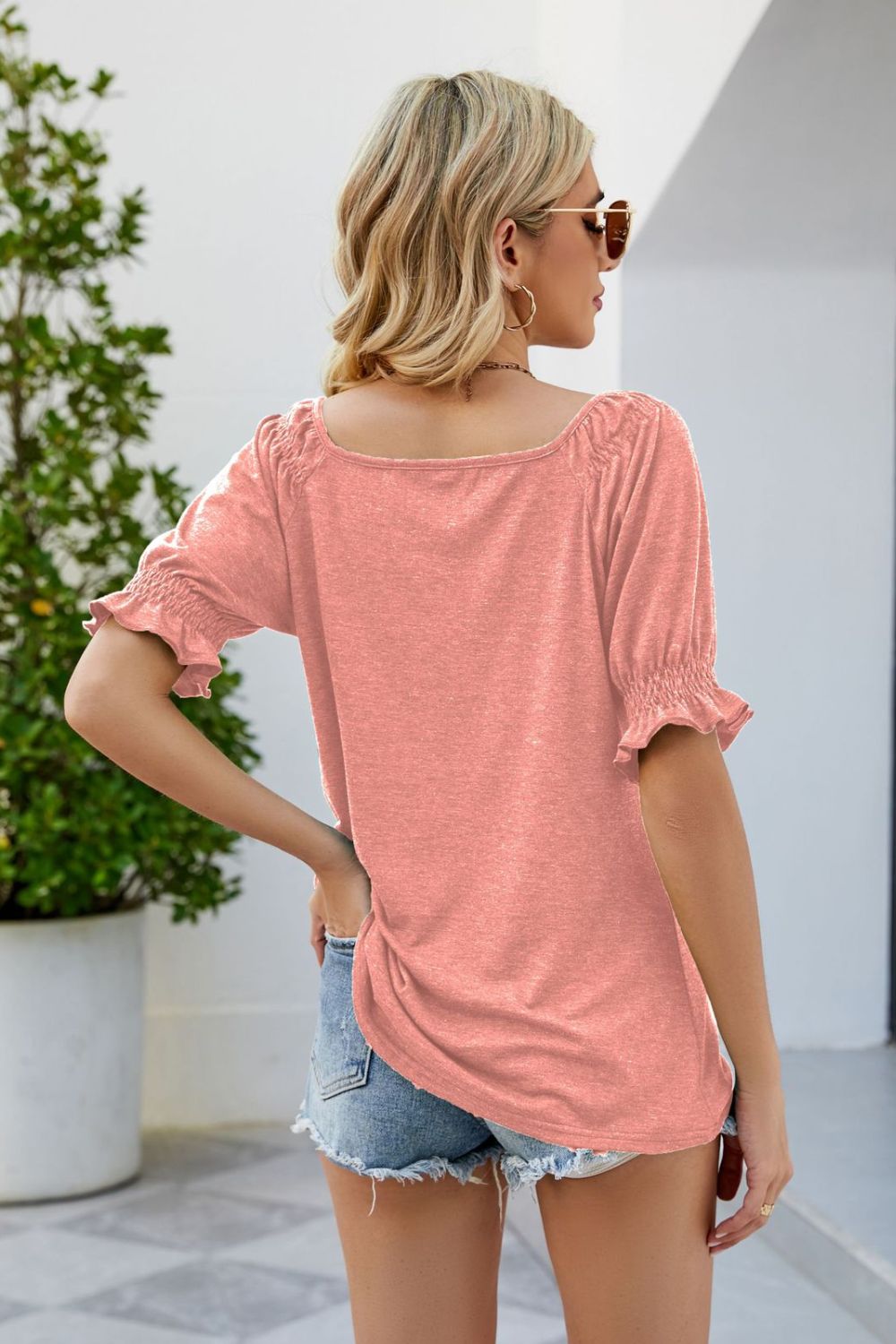 Short Flounce Sleeve Top – Trendsi | ClozArt
