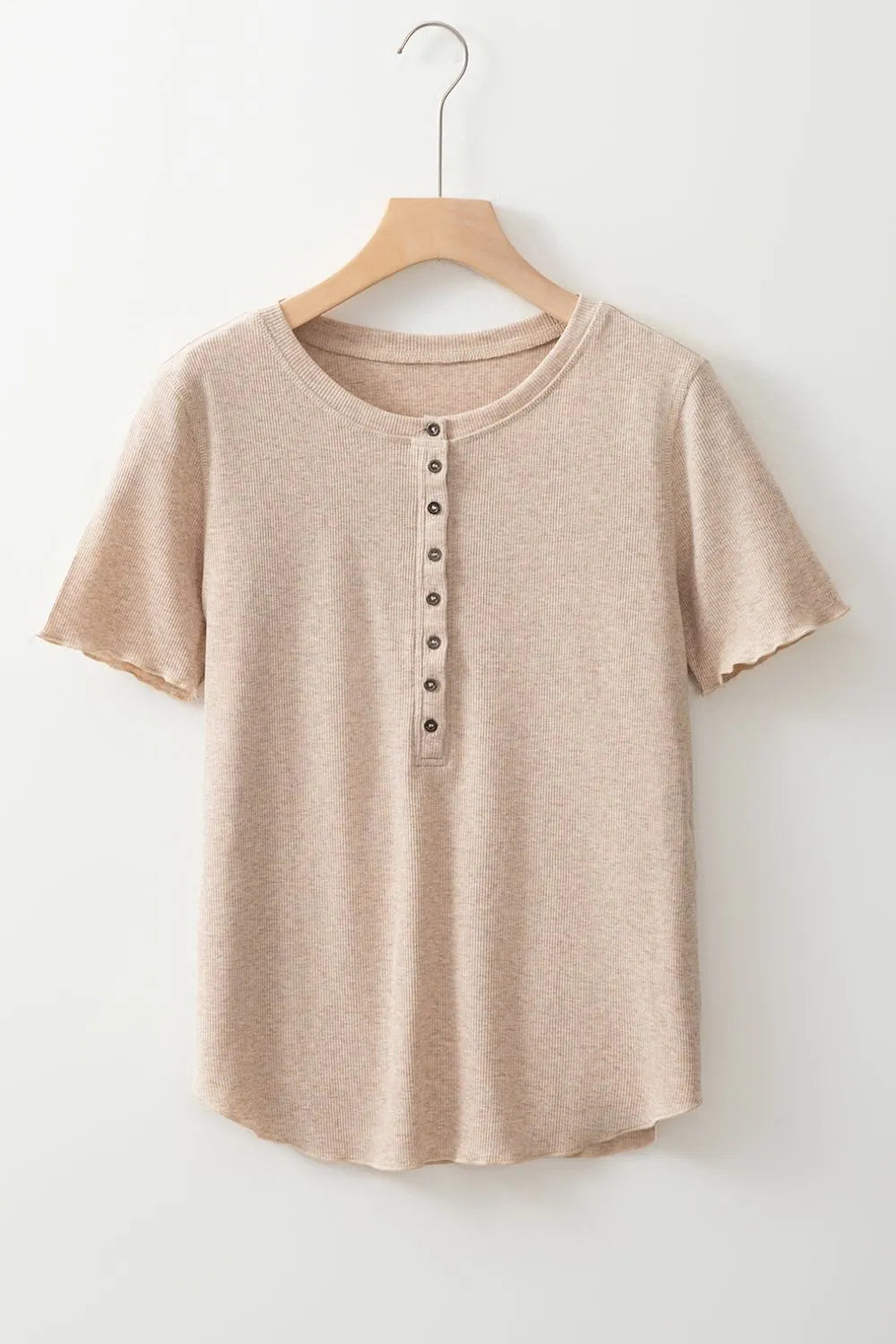 Short Sleeve Half Button Ribbed Knit Top – Trendsi | ClozArt