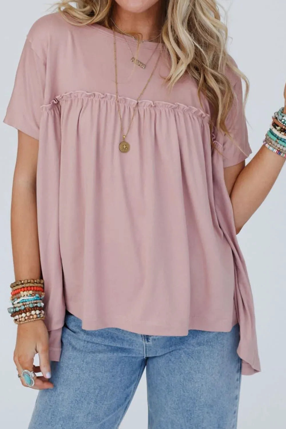 Frill Round Neck Short Sleeve T-Shirt – Trendsi | ClozArt