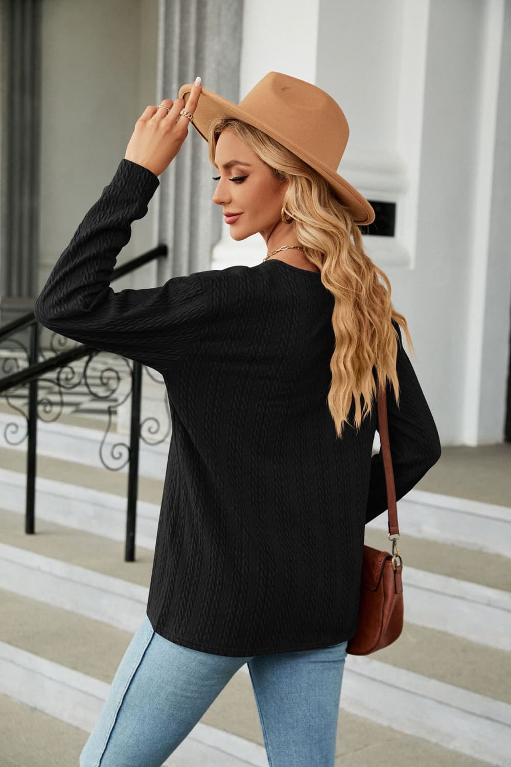 Decorative Button V-Neck Long Sleeve T-Shirt – Trendsi | ClozArt