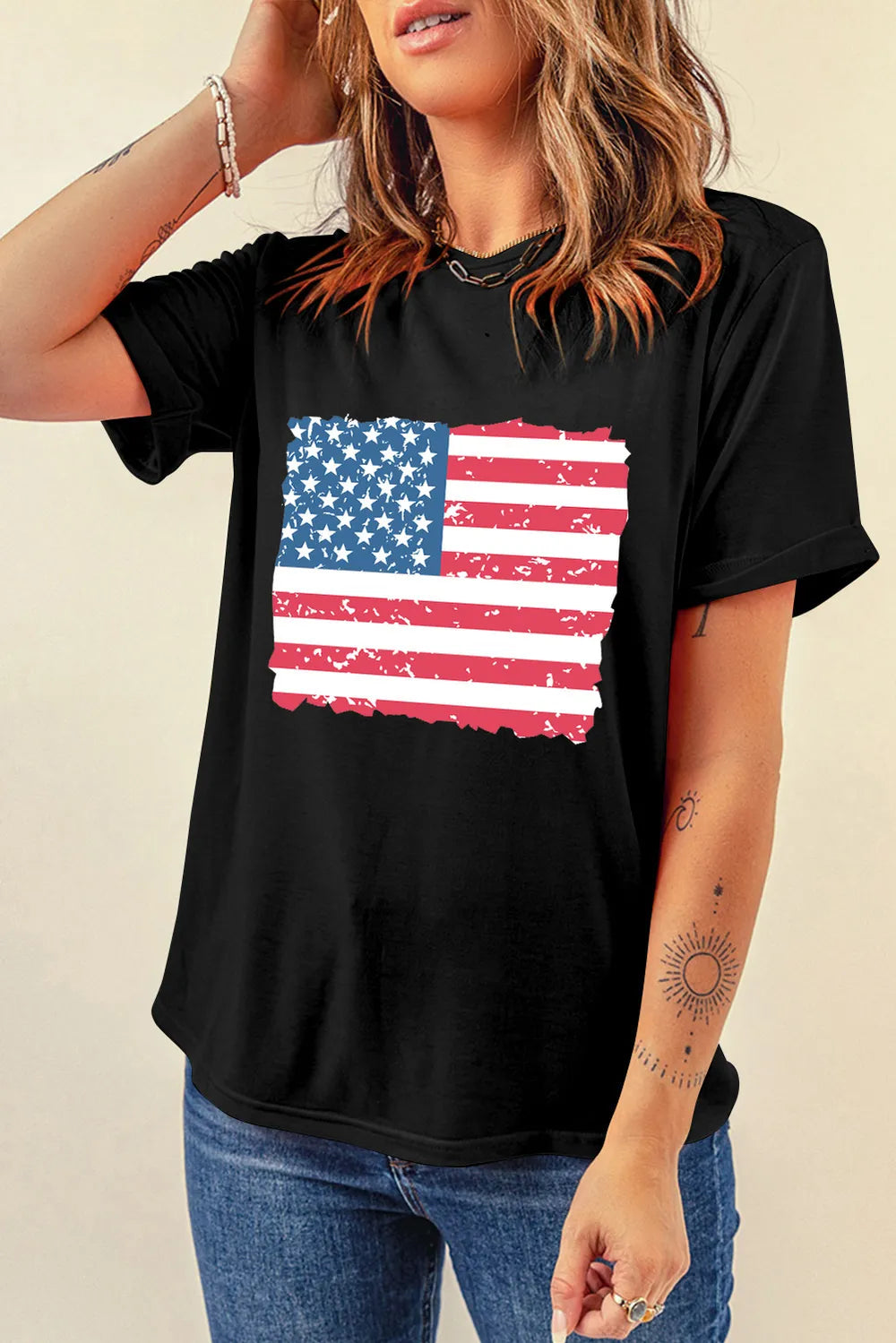 US Flag Round Neck Short Sleeve T-Shirt – Trendsi | ClozArt