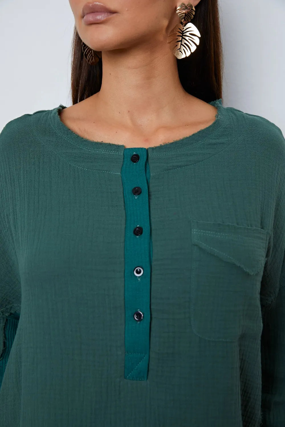 Half Button Up Round Neck Blouse – Trendsi | ClozArt