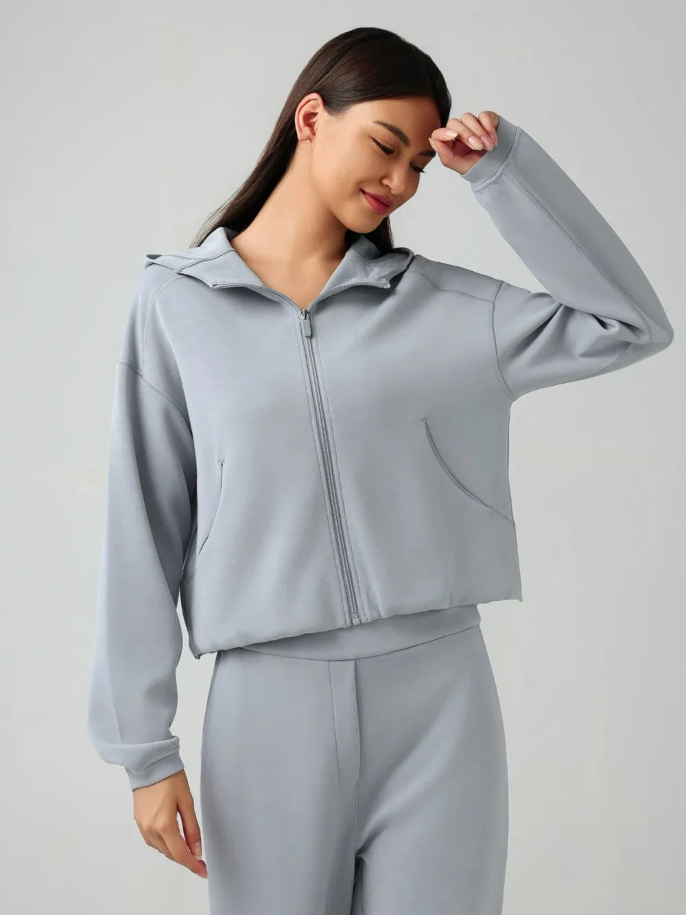 Millennia Zip Up Dropped Shouder Active Hooded – Trendsi | ClozArt