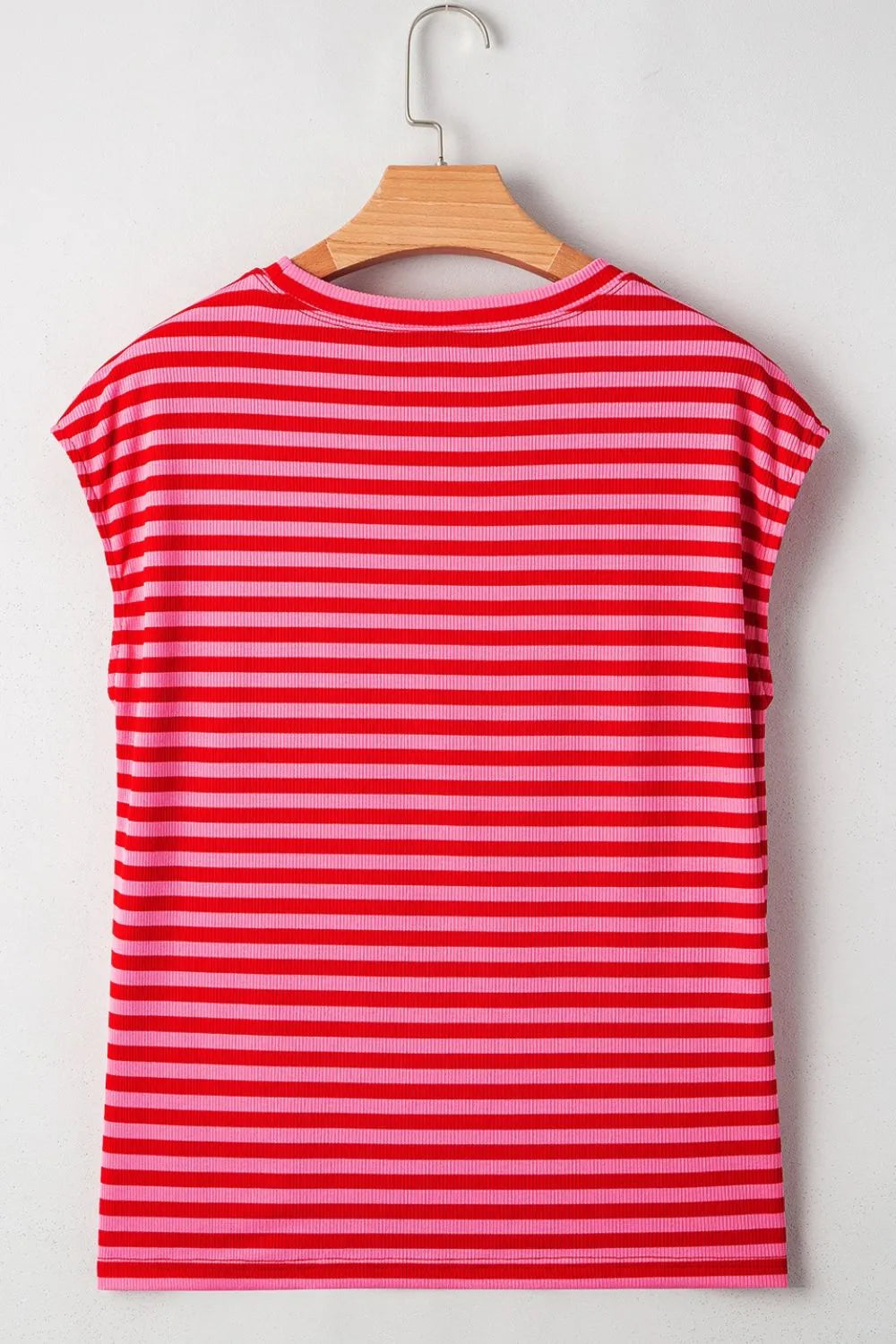 Stripe Ribbed Cap Sleeve Round Neck T Shirt – Trendsi | ClozArt