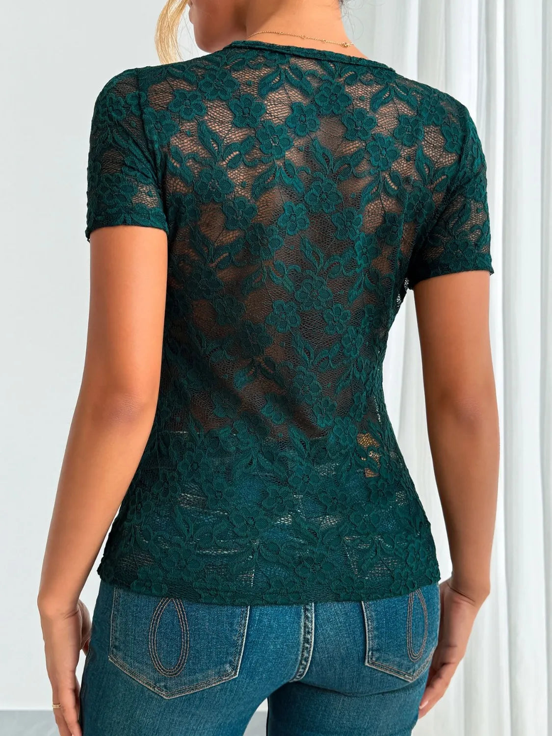 Lace V-Neck Short Sleeve Top – Trendsi | ClozArt