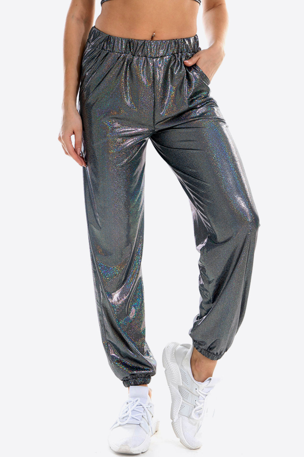 Glitter Elastic Waist Pants with Pockets – Trendsi | ClozArt