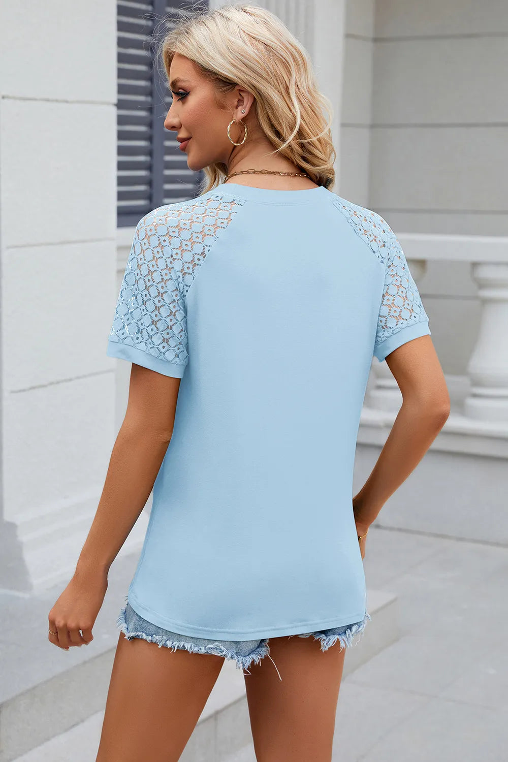 Openwork Round Neck Short Sleeve T-Shirt – Trendsi | ClozArt