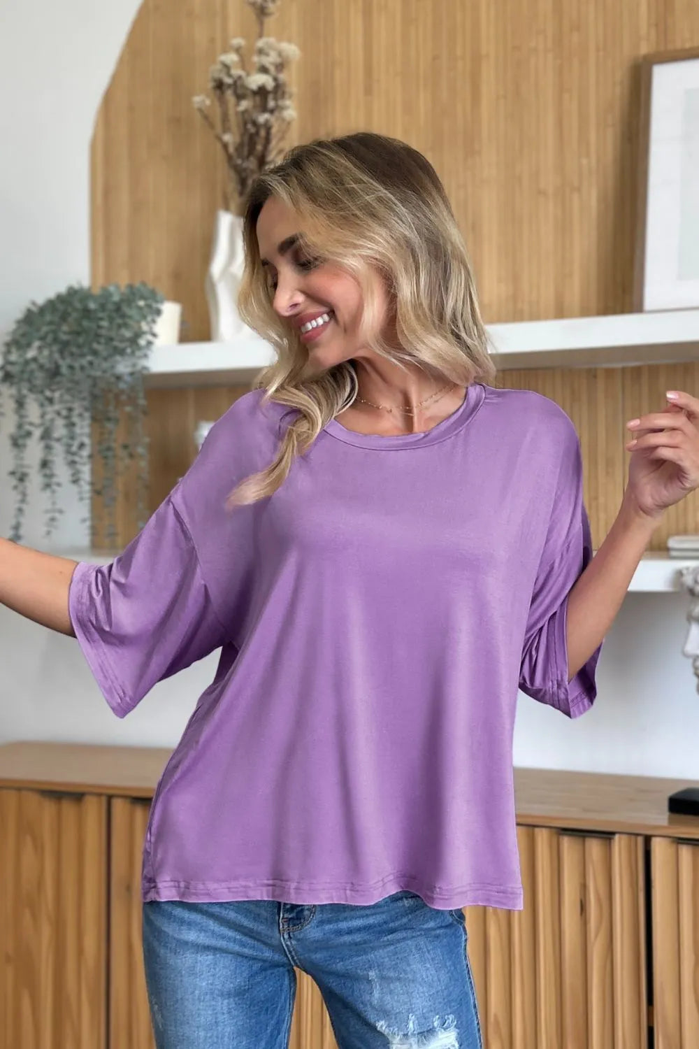 Basic Bae Bamboo Full Size Round Neck Drop Shoulder T-Shirt – Trendsi | ClozArt
