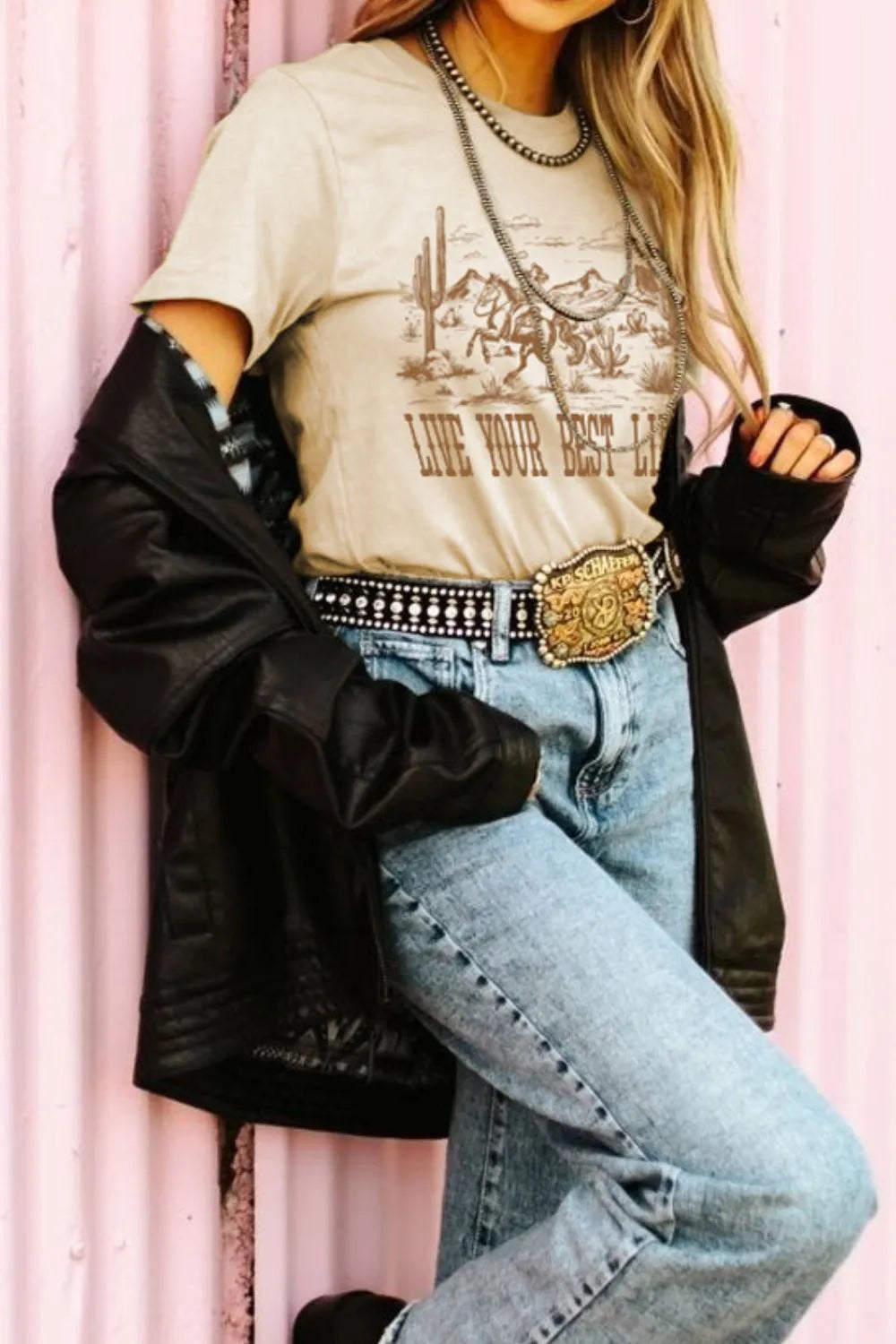 LIVE YOUR BEST LIFE Western Graphic Short Sleeve T-Shirt – Trendsi | ClozArt
