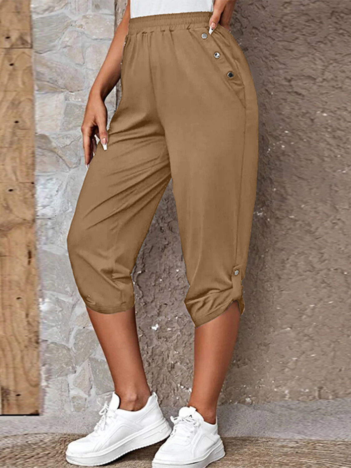 Full Size Roll-Tab Capris Pants – Trendsi | ClozArt