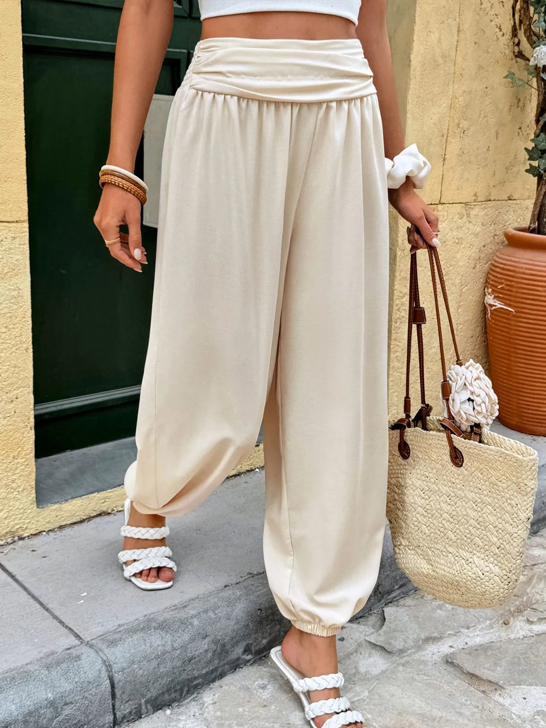 Ruched High Waist Joggers – Trendsi | ClozArt