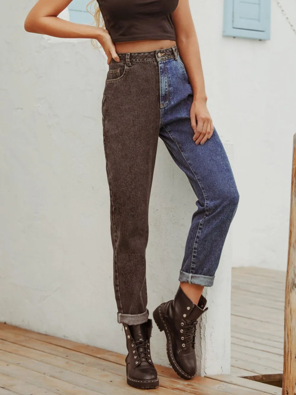 Two Tone Straight Leg Jeans – Trendsi | ClozArt