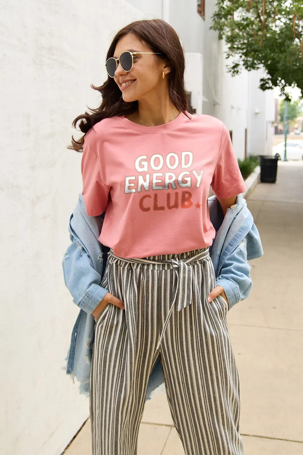 Simply Love Full Size GOOD ENERGY CLUB Short Sleeve T-Shirt – Trendsi | ClozArt