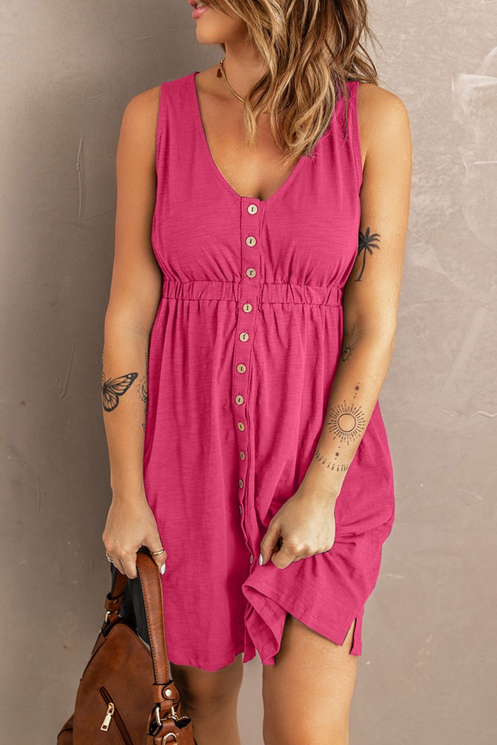 Sleeveless Button Down Mini Magic Dress – Trendsi | ClozArt