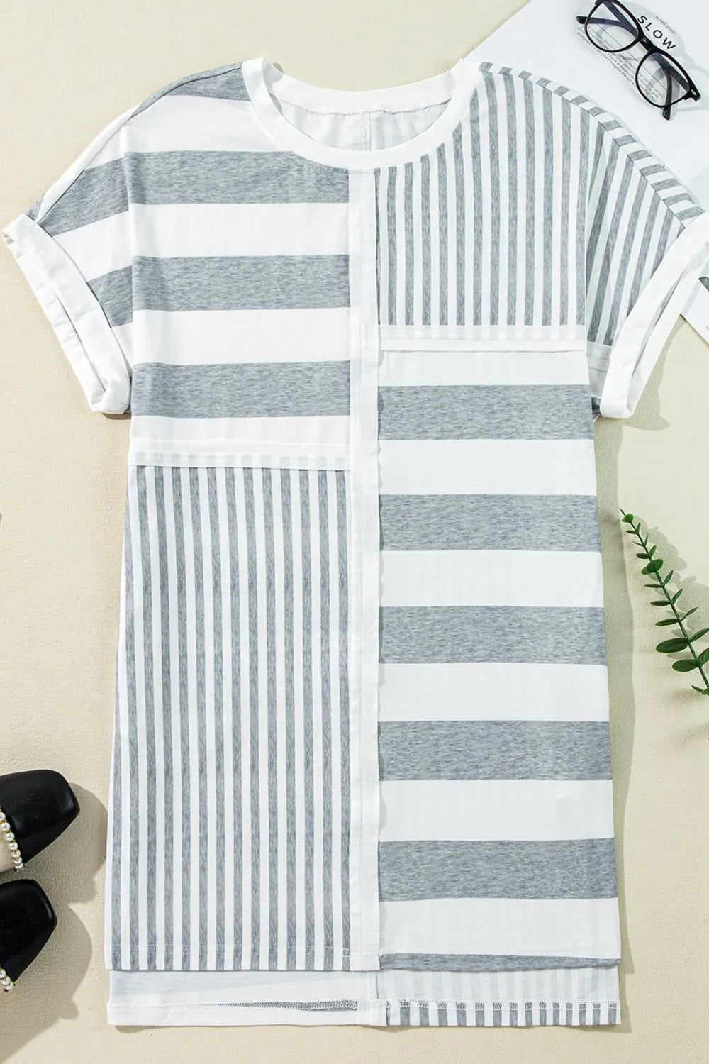 Stripe Mixed Short Sleeve Shift Mini Tee Dress – Trendsi | ClozArt