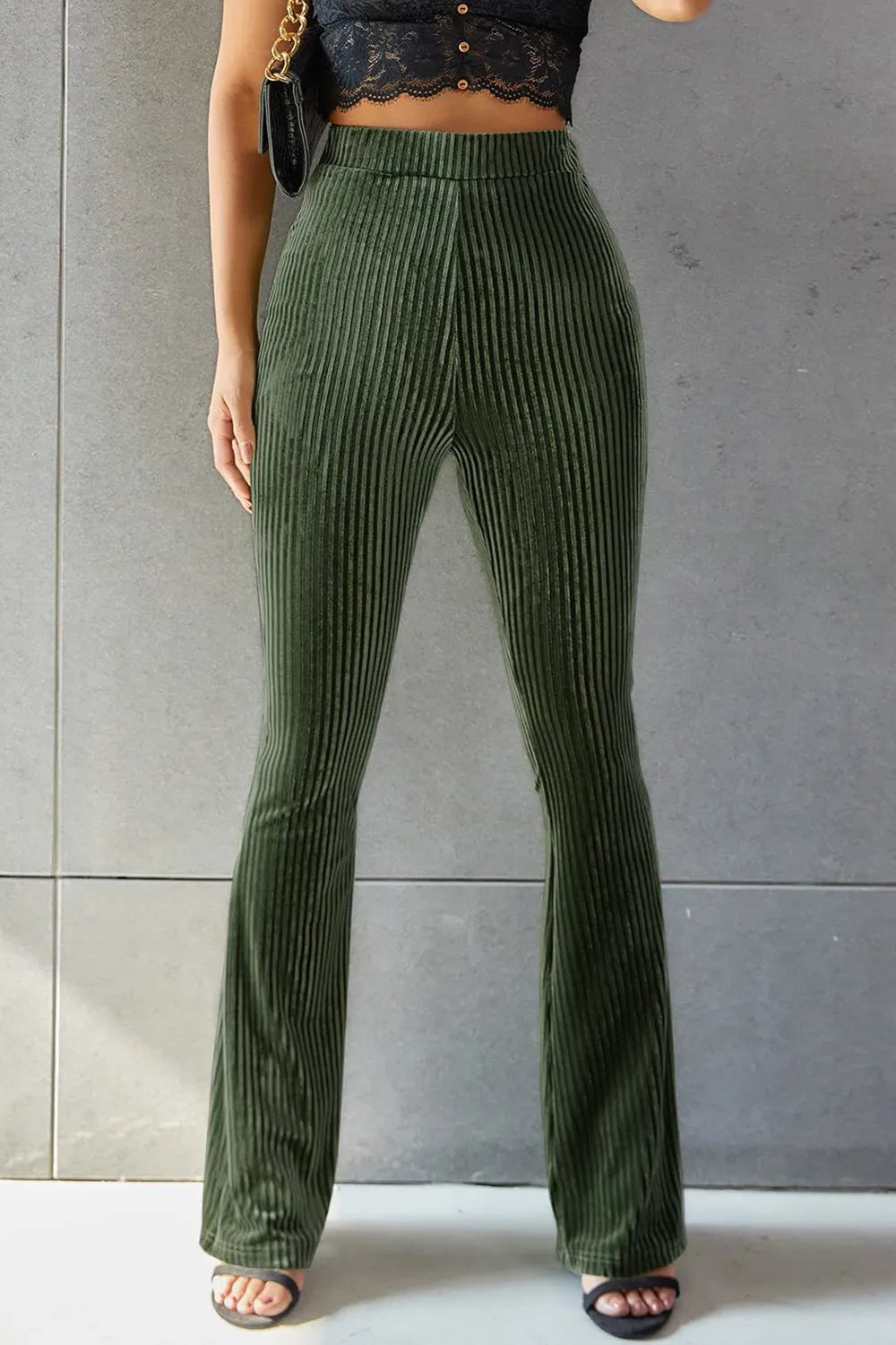 Ribbed High Waist Flare Pants – Trendsi | ClozArt