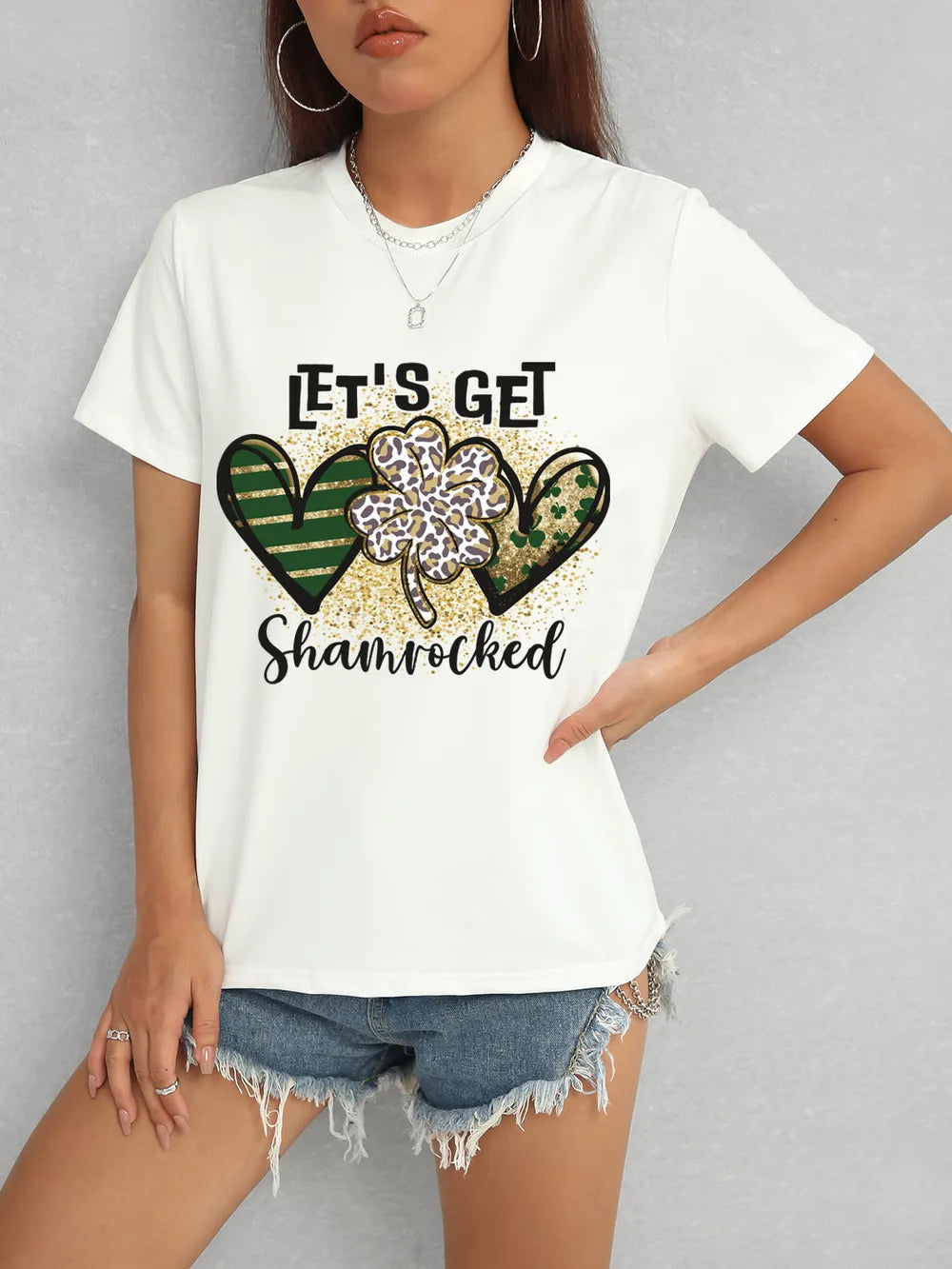 Lucky Clover Round Neck Short Sleeve T-Shirt – Trendsi | ClozArt