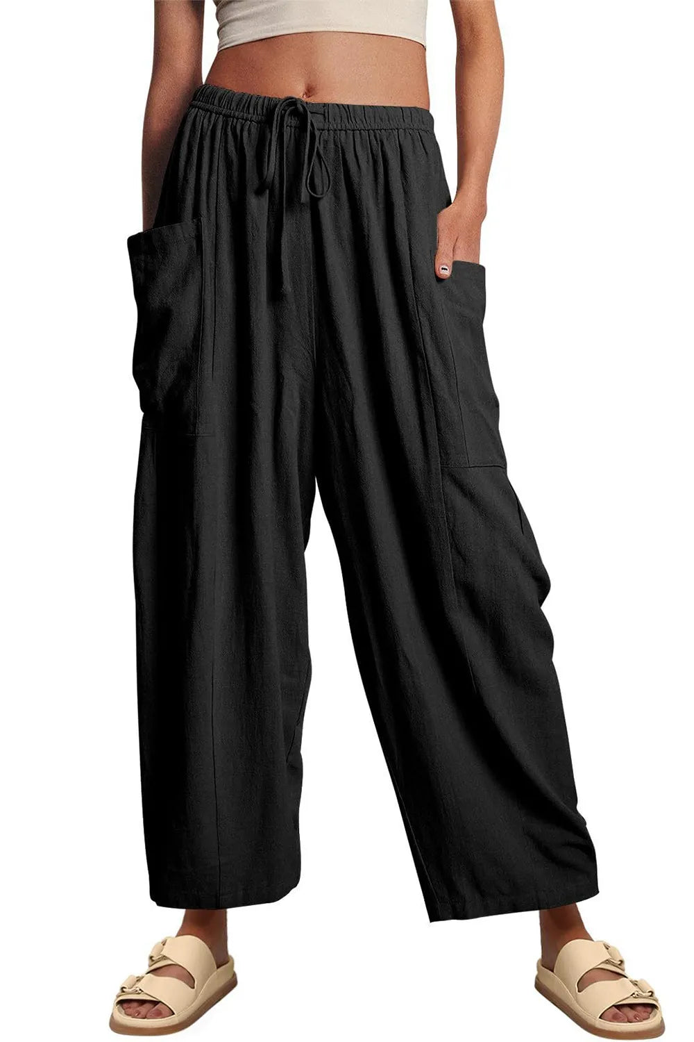 Full Size Pocketed Drawstring Wide Leg Pants – Trendsi | ClozArt