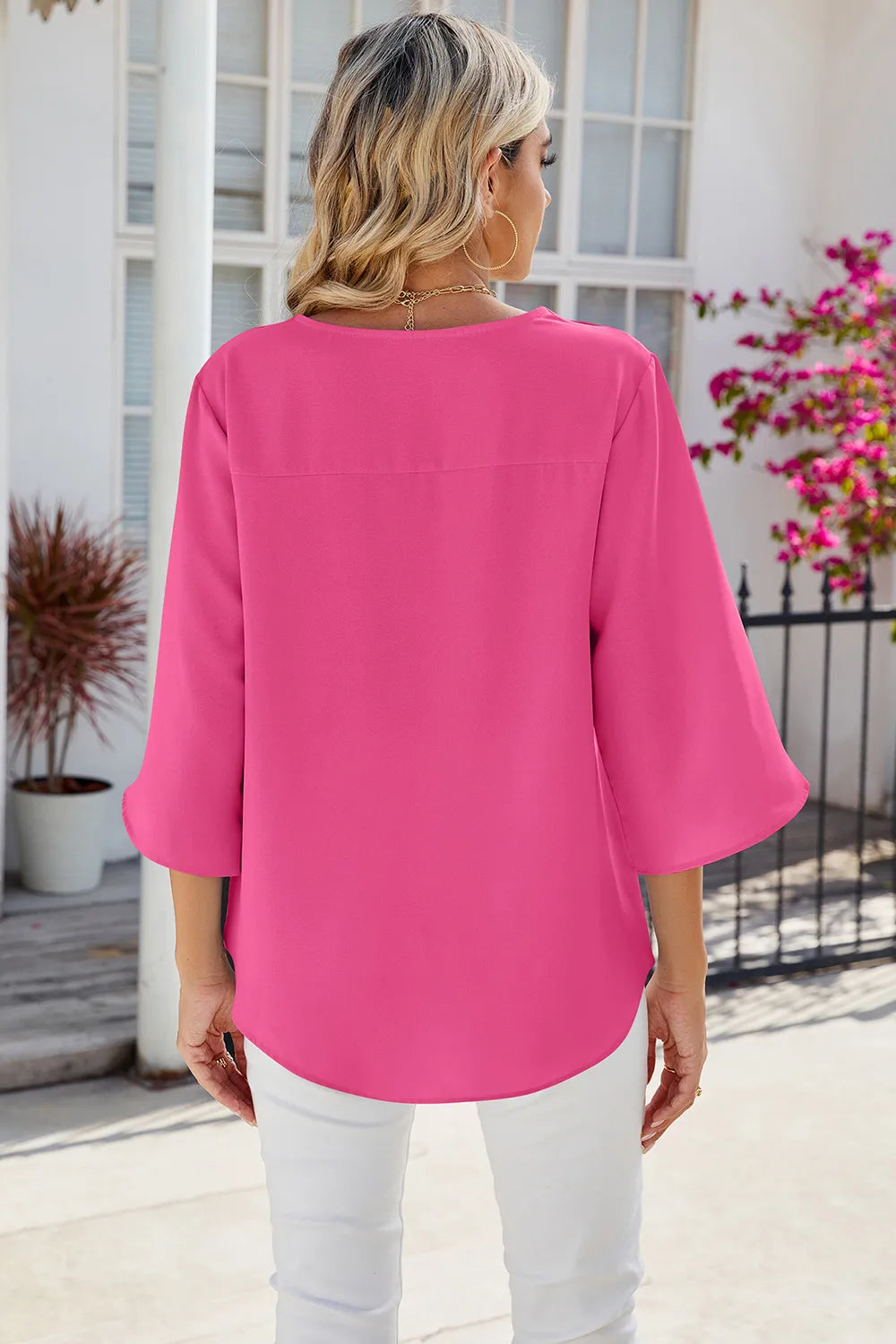 V-Neck Three-Quarter Sleeve Top – Trendsi | ClozArt