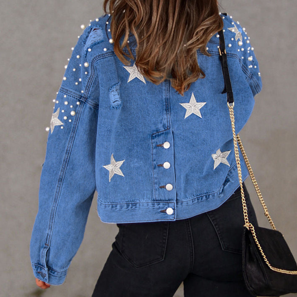 Bead Detail Denim Jacket – Trendsi | ClozArt
