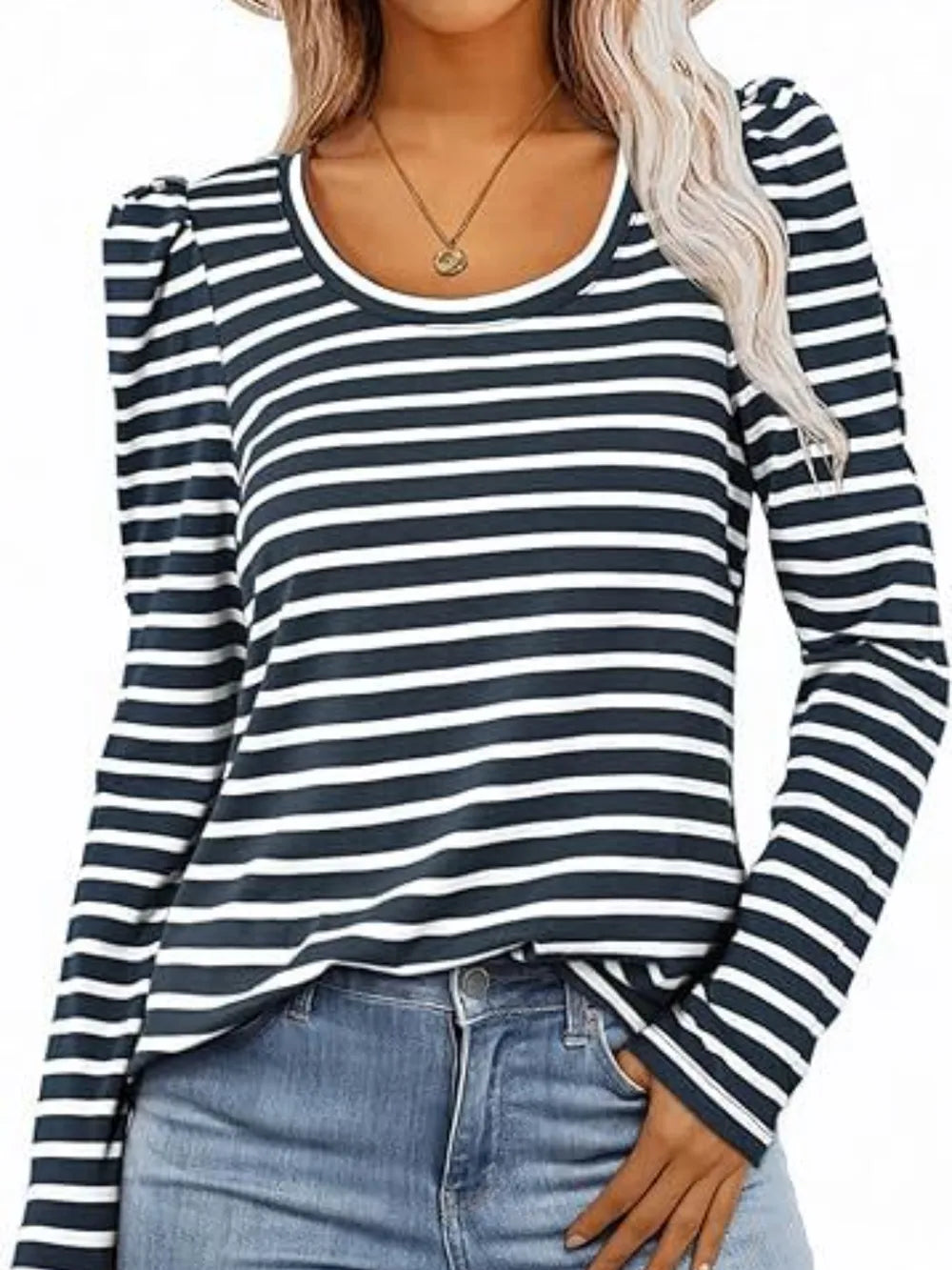 Striped Round Neck Long Sleeve T-Shirt – Trendsi | ClozArt