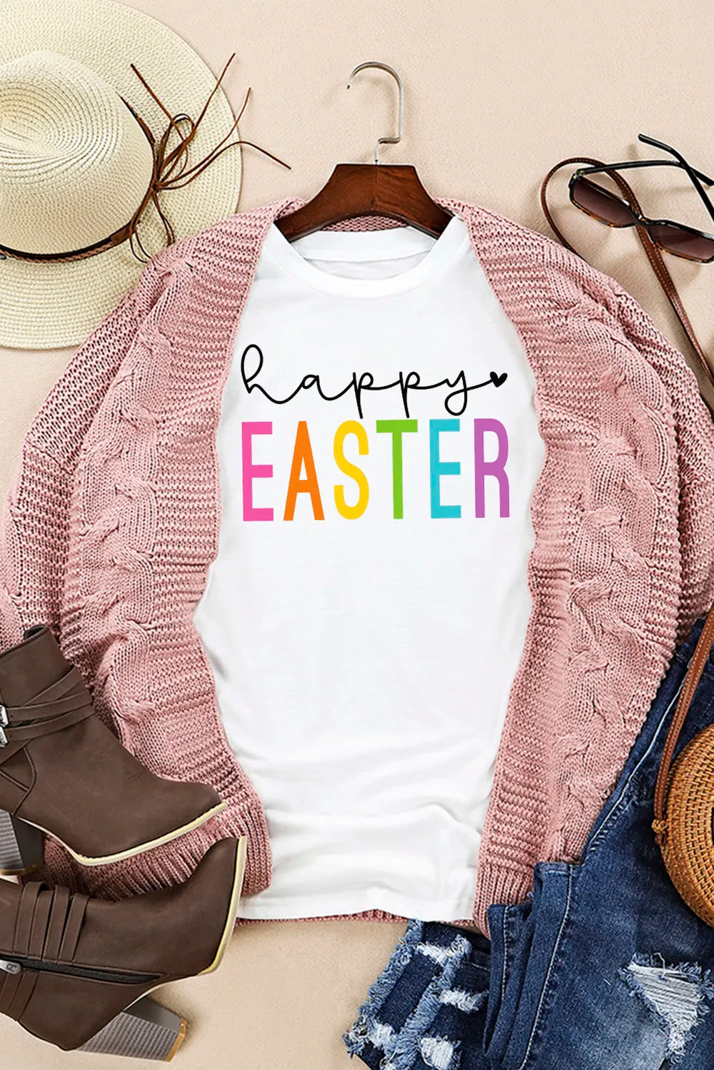 HAPPY EASTER Round Neck Short Sleeve T-Shirt – Trendsi | ClozArt