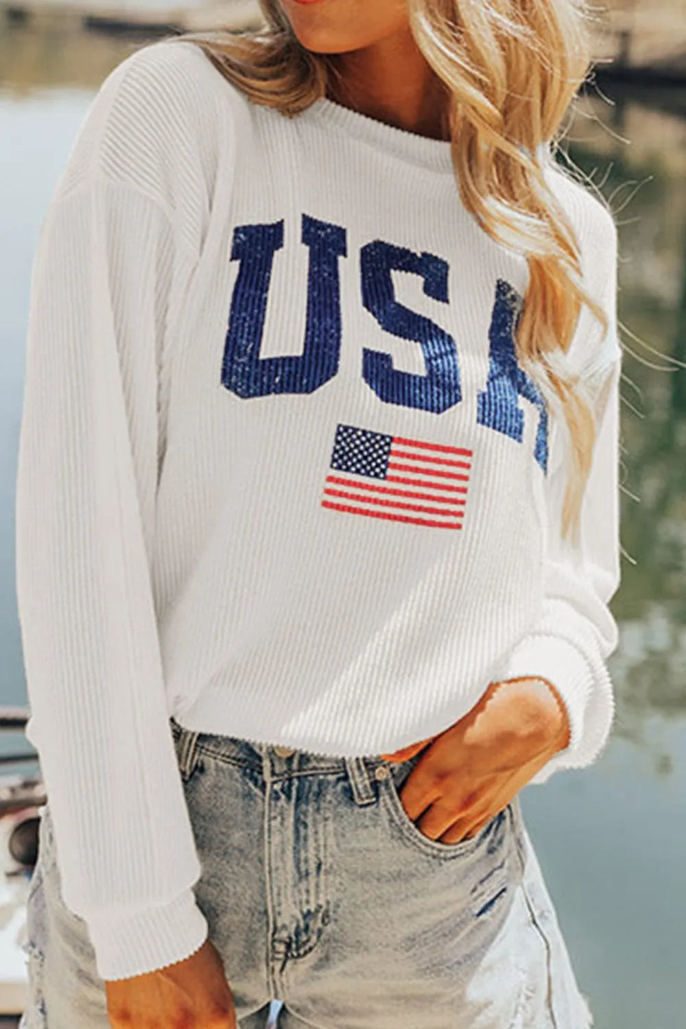 US Flag Corded Long Sleeve Sweatshirt – Trendsi | ClozArt