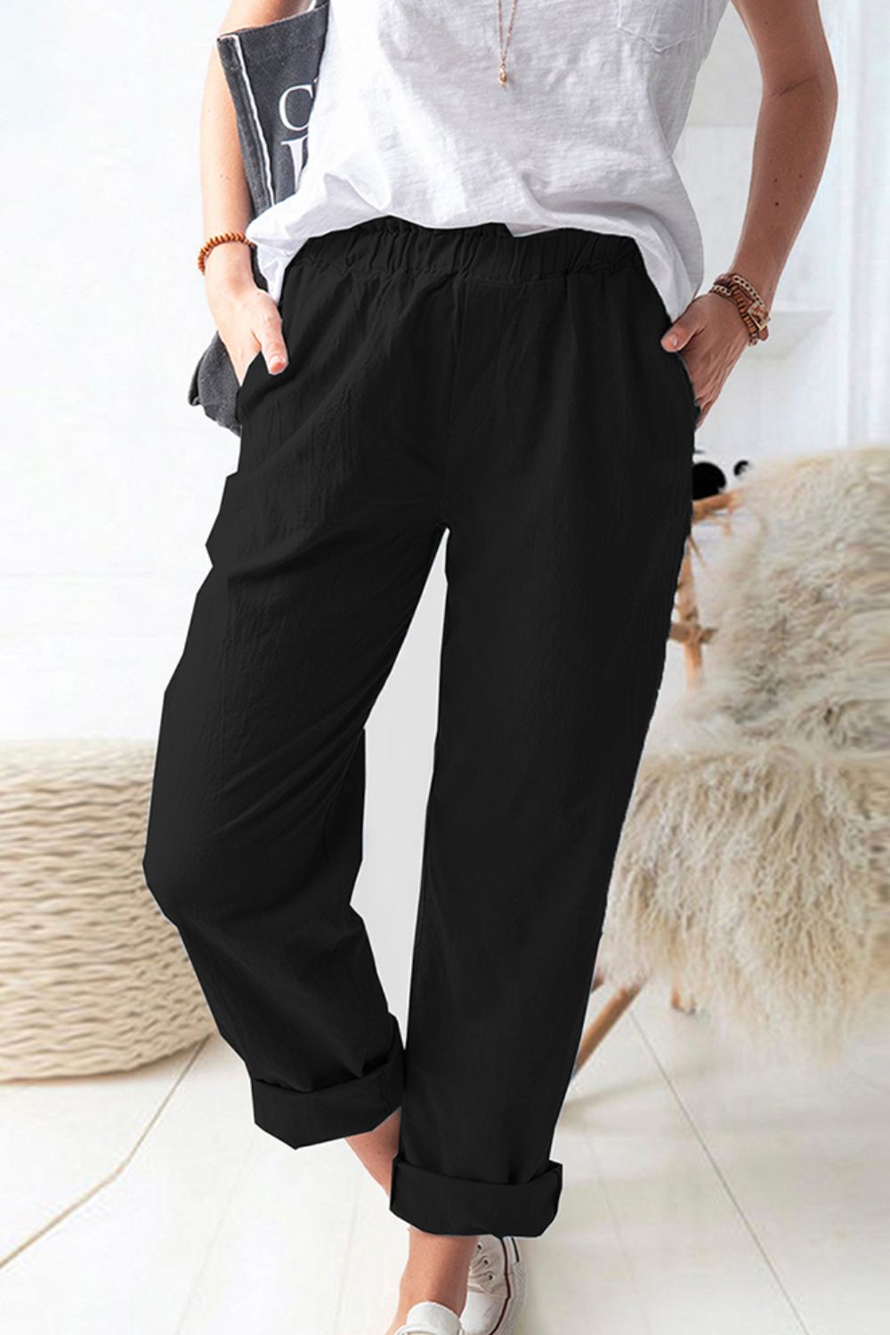 Shiny Paperbag Waist Pull-On Pants with Pockets – Trendsi | ClozArt