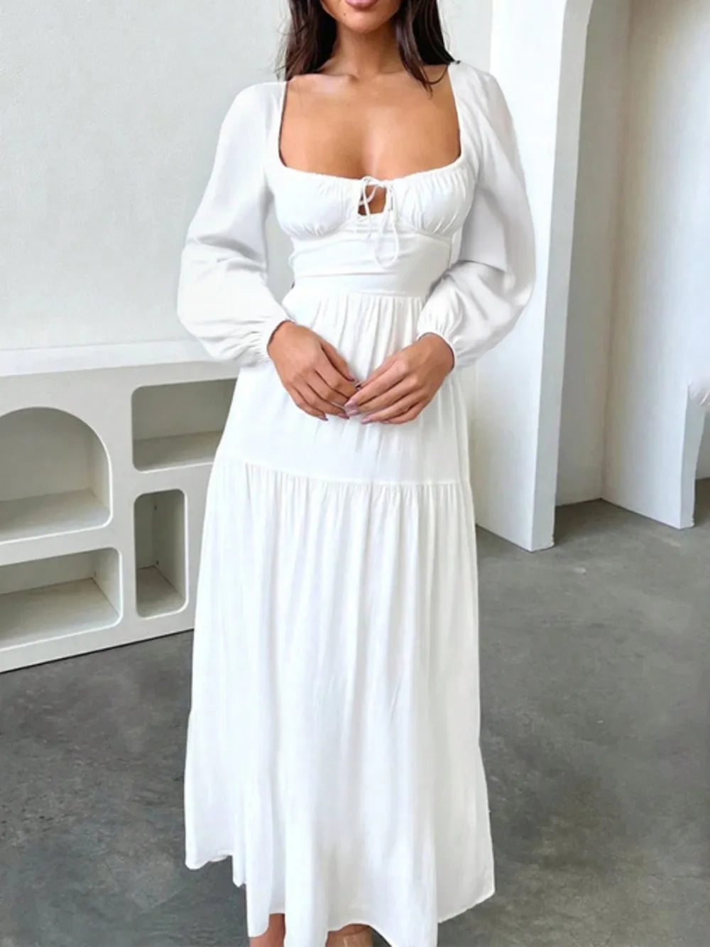 Devine Tie Front Long Sleeve Maxi Dress – Trendsi | ClozArt