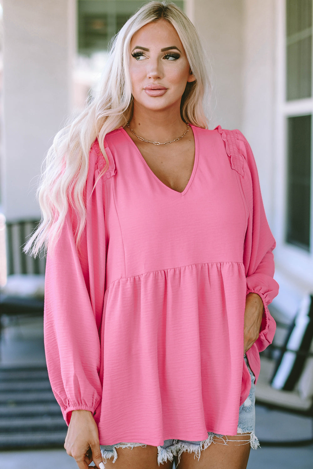V-Neck Babydoll Top – Trendsi | ClozArt