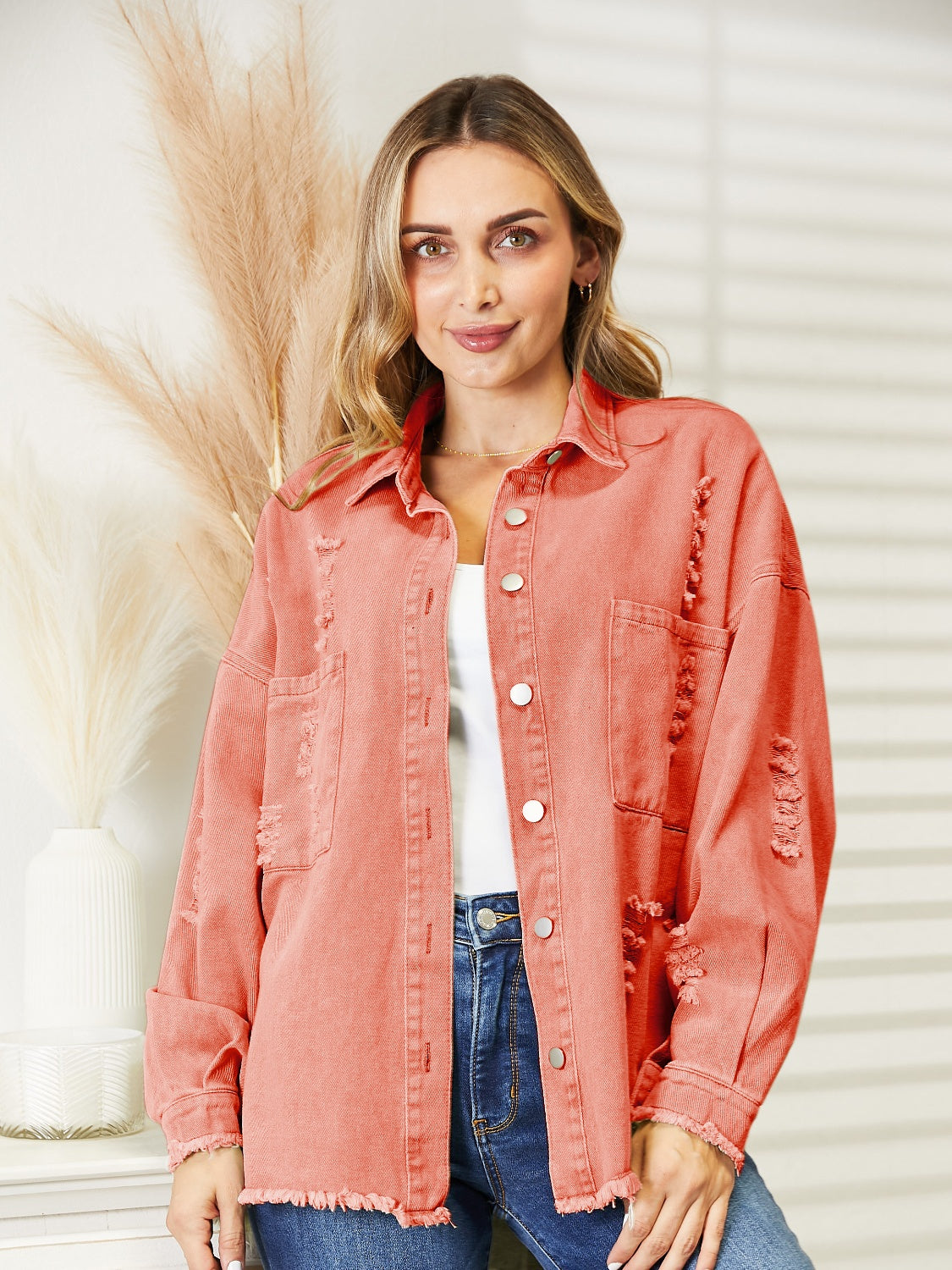 Distressed Raw Hem Denim Jacket – Trendsi | ClozArt