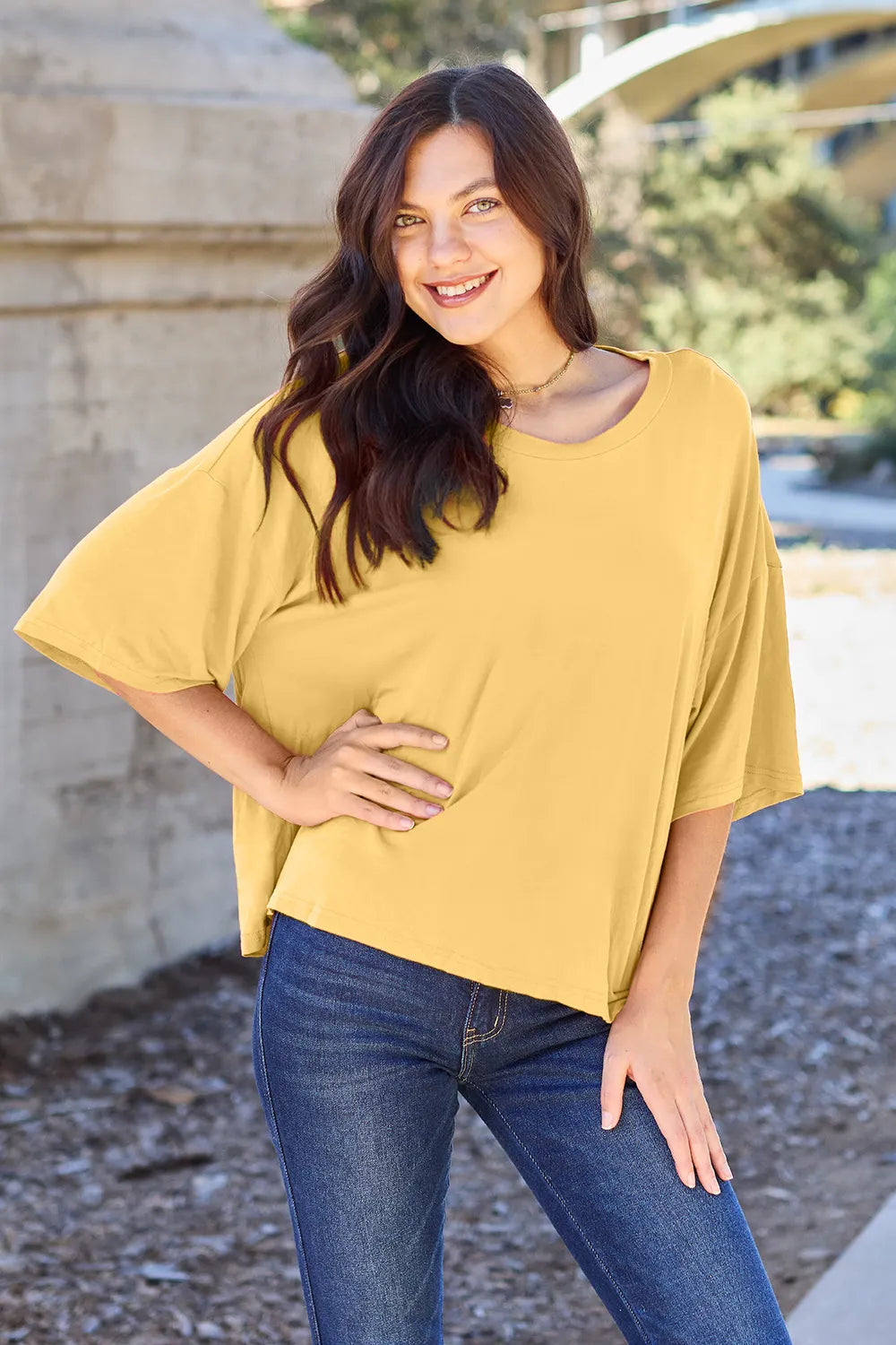 Basic Bae Bamboo Full Size Round Neck Drop Shoulder T-Shirt – Trendsi | ClozArt
