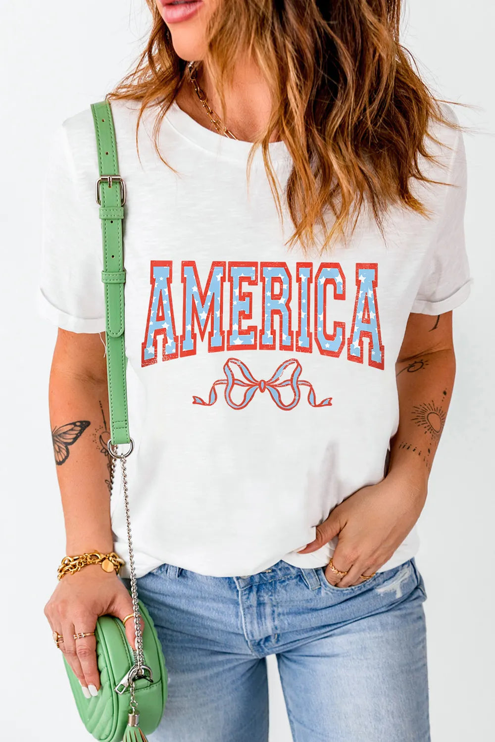 AMERICA Round Neck Short Sleeve T-Shirt – Trendsi | ClozArt