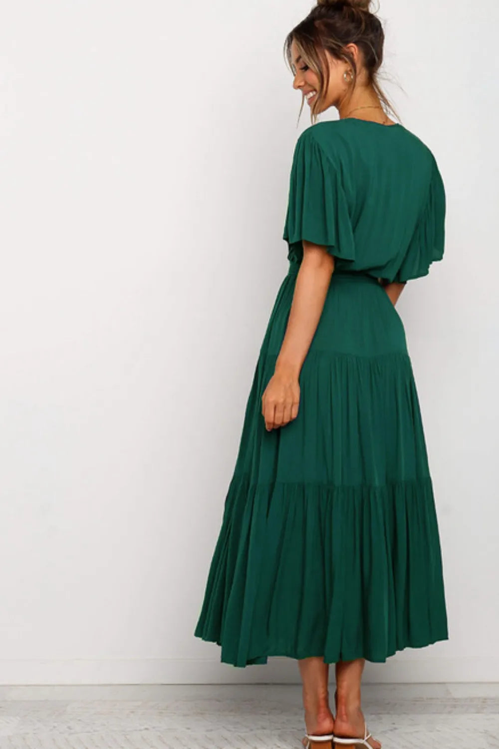 Front Tie Short Sleeve Tiered Midi Dress – Trendsi | ClozArt