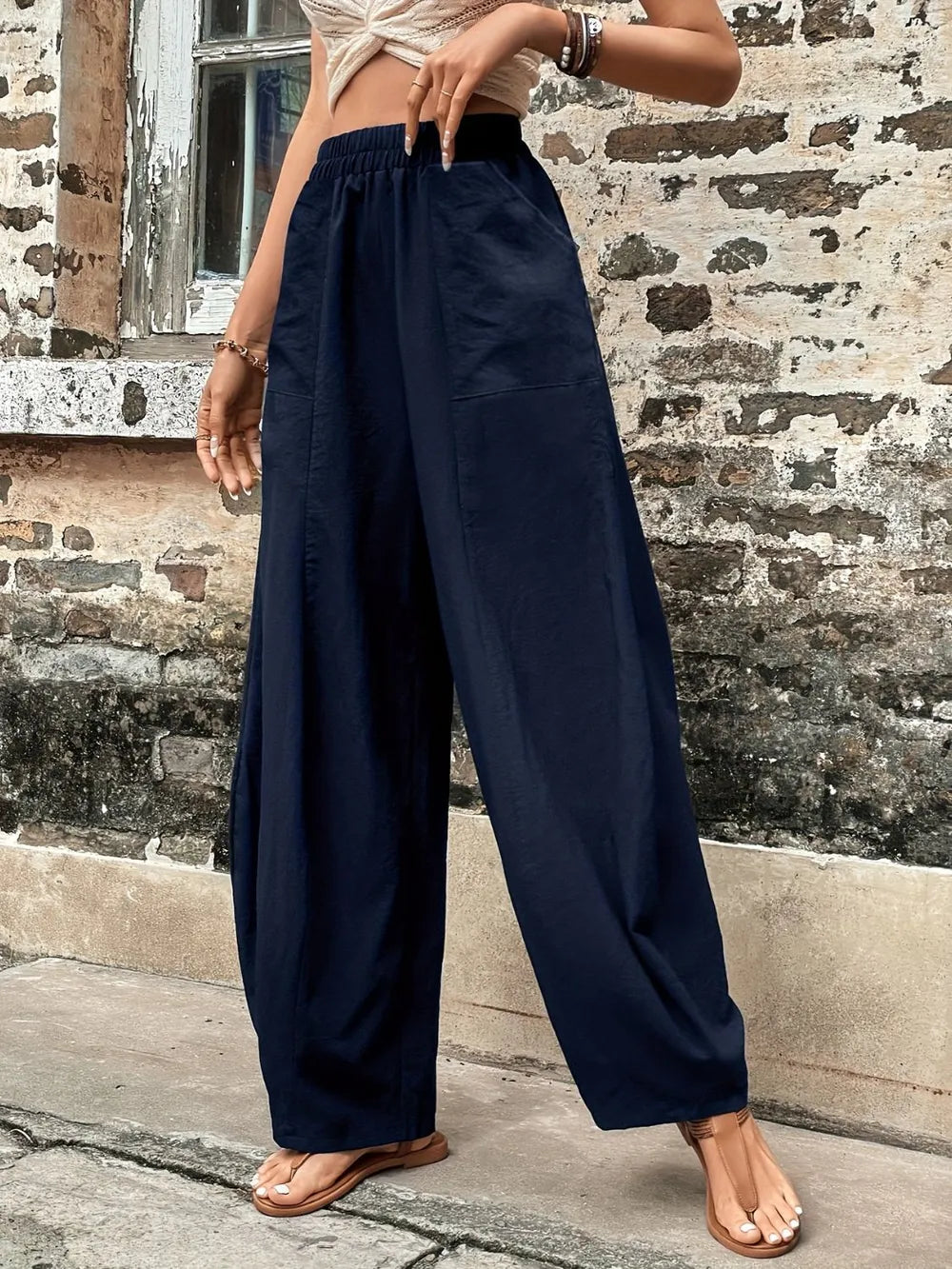 Elastic Waist Pants with Pockets – Trendsi | ClozArt
