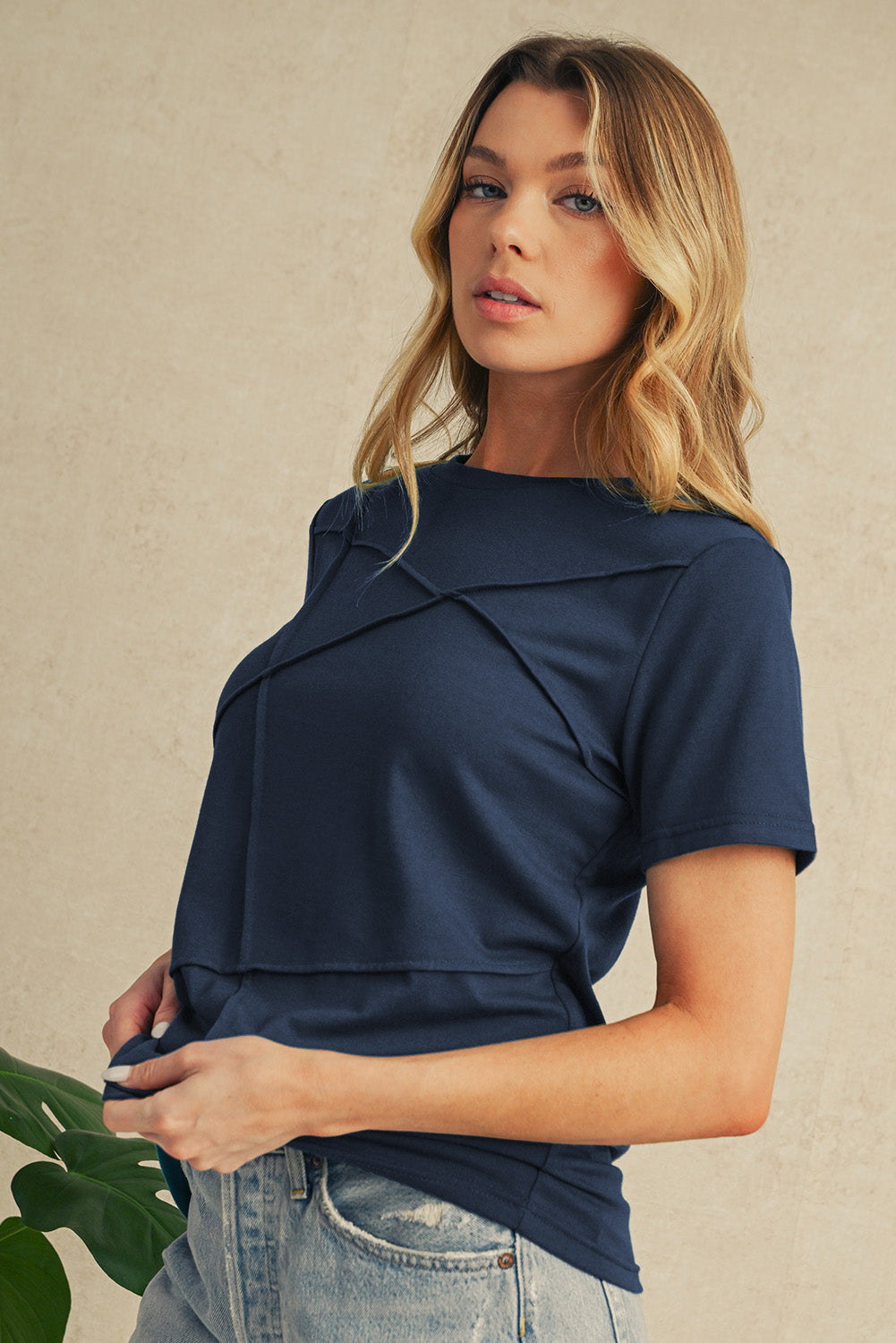 Dirty Blue Solid Color Round Neck T Shirt – Shewin | ClozArt