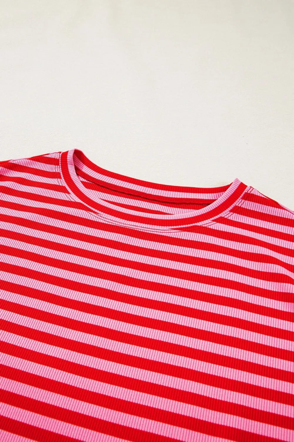 Stripe Ribbed Cap Sleeve Round Neck T Shirt – Trendsi | ClozArt