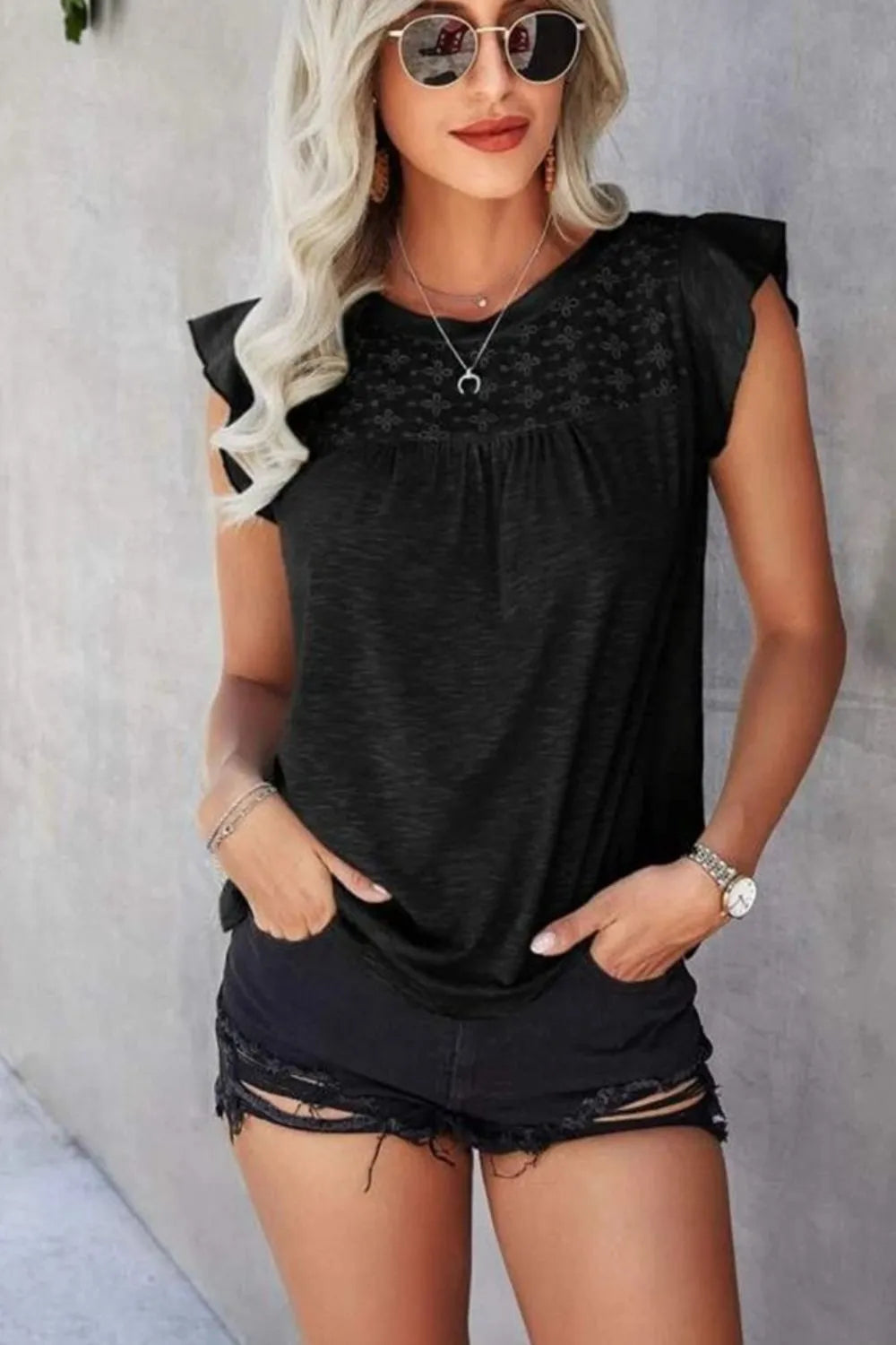 Ruffled Round Neck Cap Sleeve T-Shirt – Trendsi | ClozArt